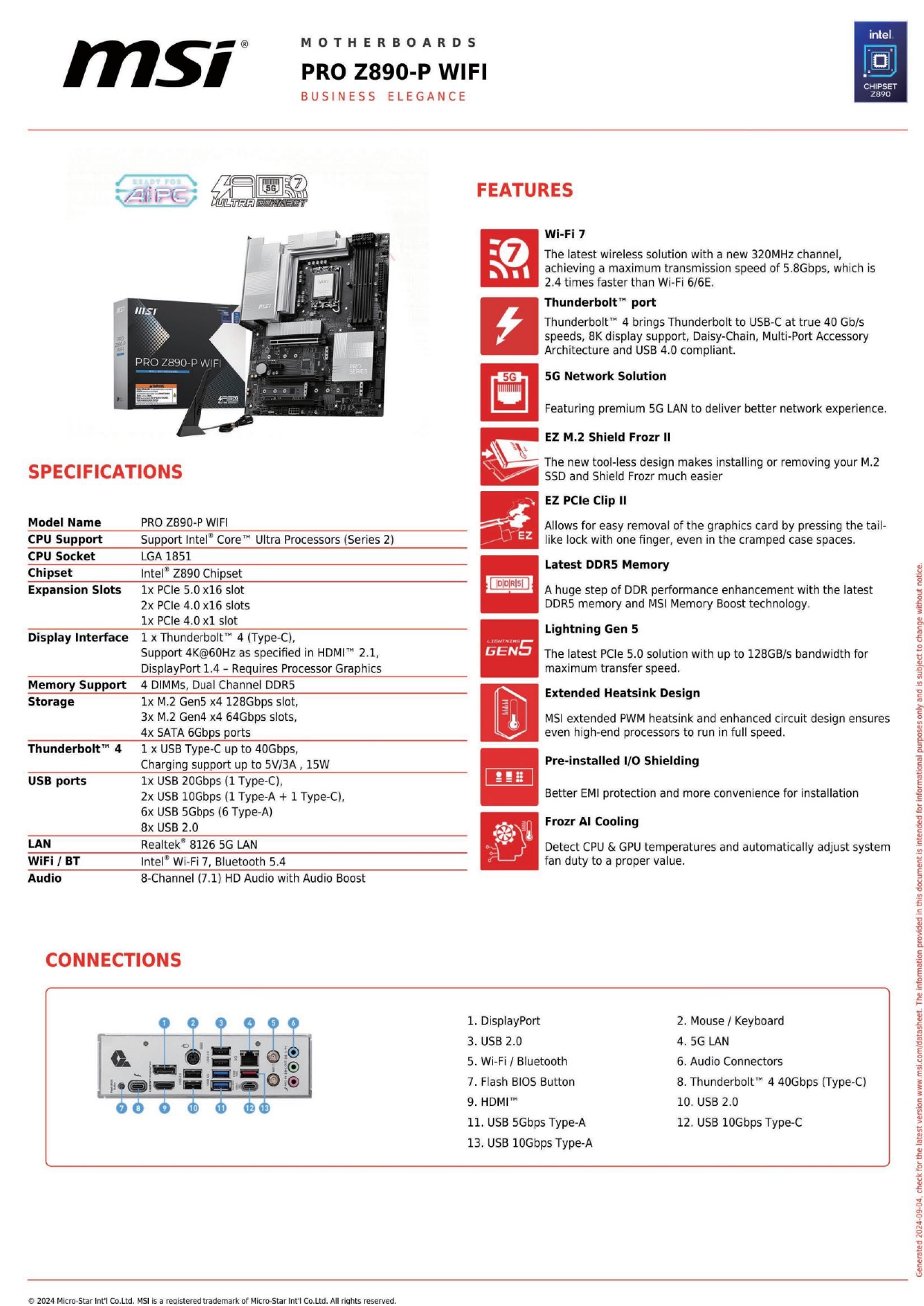 A large marketing image providing additional information about the product MSI PRO Z890-P WiFi LGA1851 ATX Desktop Motherboard - Additional alt info not provided