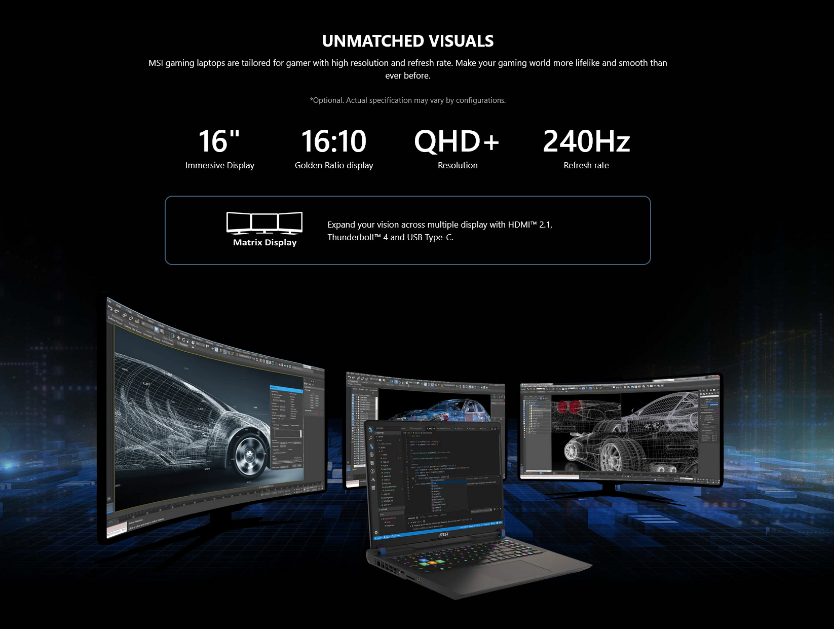 A large marketing image providing additional information about the product MSI Vector 16 HX (A14V) - 16" 240Hz, 14th Gen i9, RTX 4080, 32GB/1TB - Win 11 Gaming Notebook - Additional alt info not provided