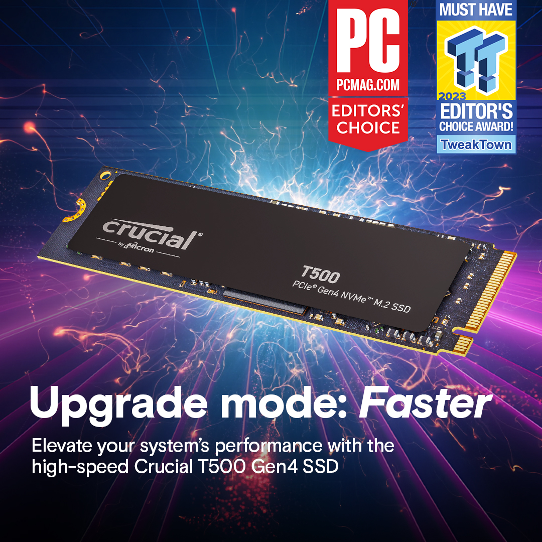 A large marketing image providing additional information about the product Crucial T500 PCIe Gen4 NVMe M.2 SSD - 4TB - Additional alt info not provided