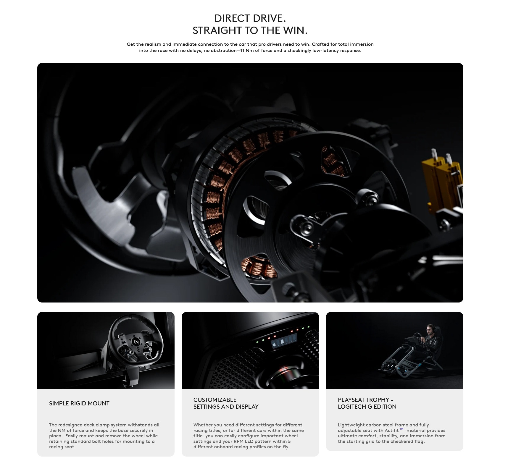 A large marketing image providing additional information about the product Logitech PRO DD11 - 11Nm Direct Drive Racing Wheel Base - Additional alt info not provided