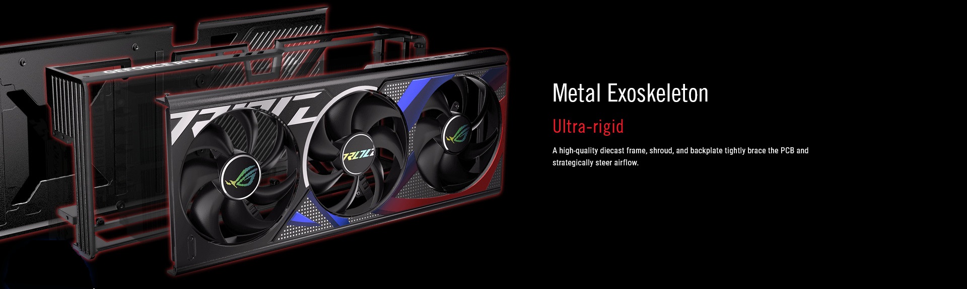 A large marketing image providing additional information about the product ASUS GeForce RTX 4080 SUPER ROG Strix 16GB GDDR6X - Additional alt info not provided