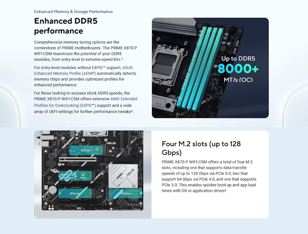 A large marketing image providing additional information about the product ASUS PRIME X870-P WiFi CSM AM5 ATX Desktop Motherboard - Additional alt info not provided