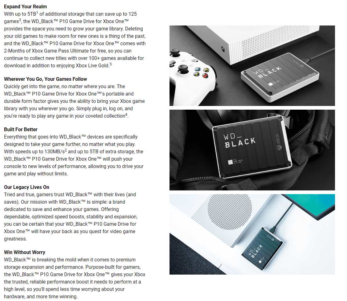 A large marketing image providing additional information about the product WD_BLACK P10 for XBOX 3TB Portable Hard Drive - Additional alt info not provided