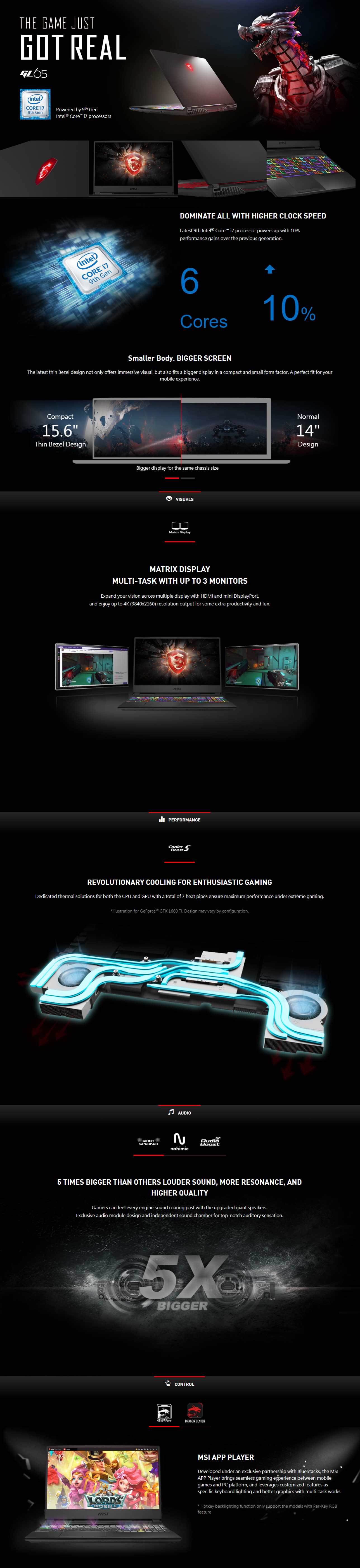 A large marketing image providing additional information about the product MSI GL65-9SCK 15.6" i7 GTX1650 Windows 10 Gaming Notebook - Additional alt info not provided