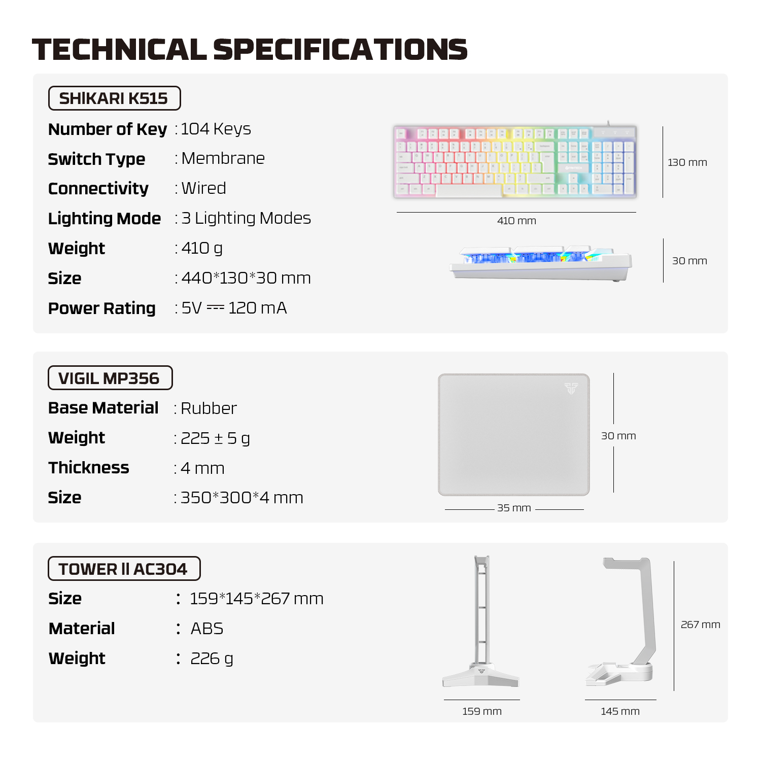 A large marketing image providing additional information about the product Fantech P51 5-in-1 Power Bundle - White - Additional alt info not provided