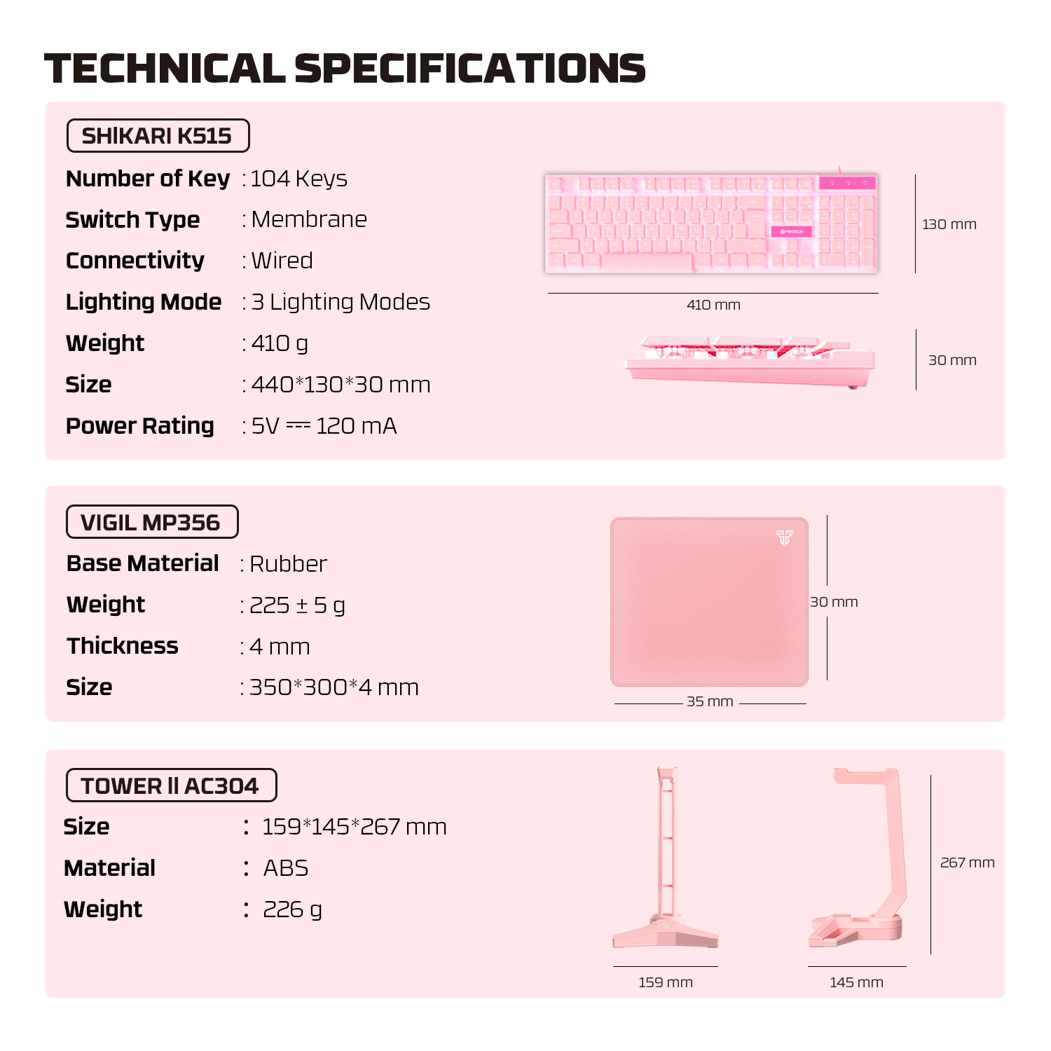 A large marketing image providing additional information about the product Fantech P51 5-in-1 Power Bundle - Pink - Additional alt info not provided