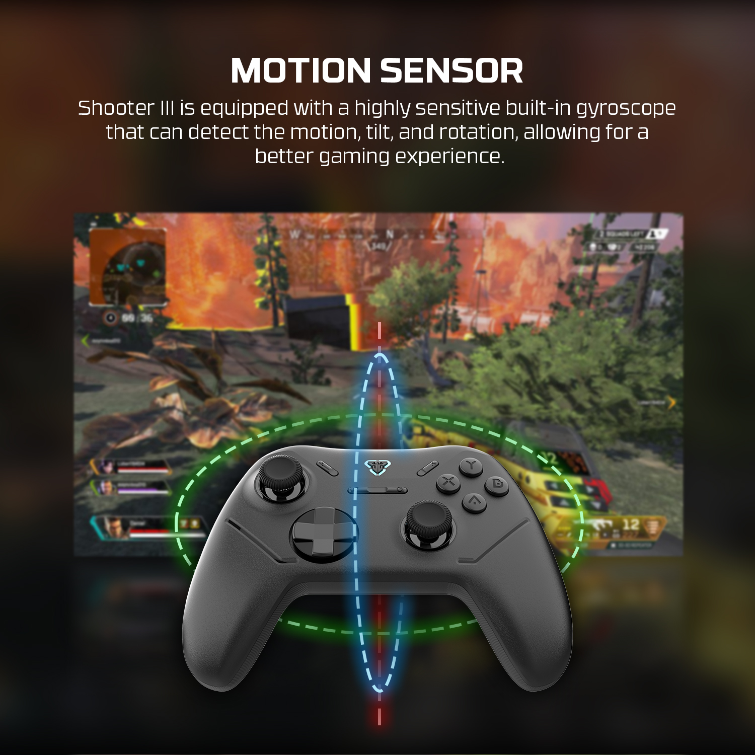 A large marketing image providing additional information about the product Fantech Shooter III Gamepad - Wireless Multi-Platform Hall-Effect Controller (Black) - Additional alt info not provided