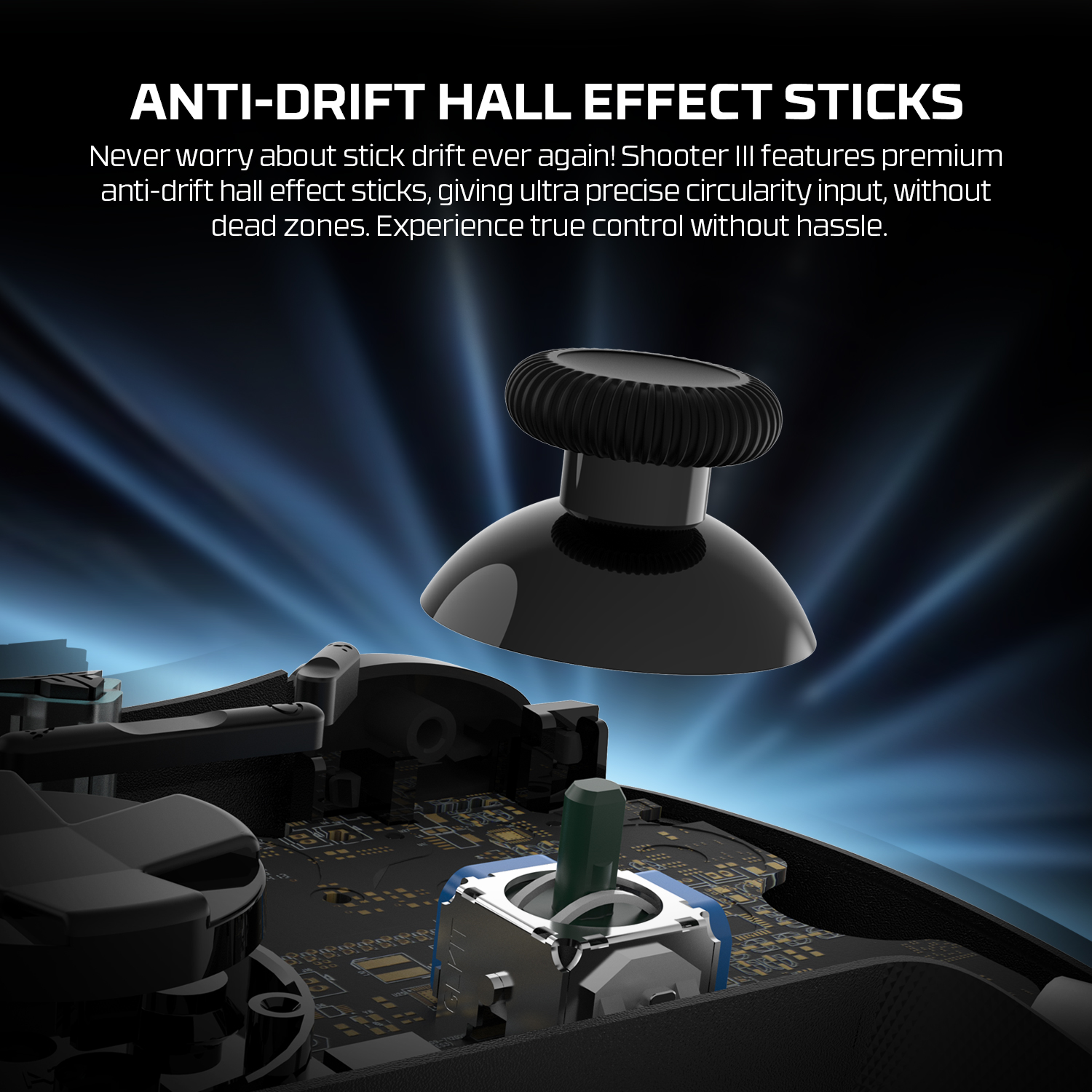 A large marketing image providing additional information about the product Fantech Shooter III Gamepad - Wireless Multi-Platform Hall-Effect Controller (Black) - Additional alt info not provided