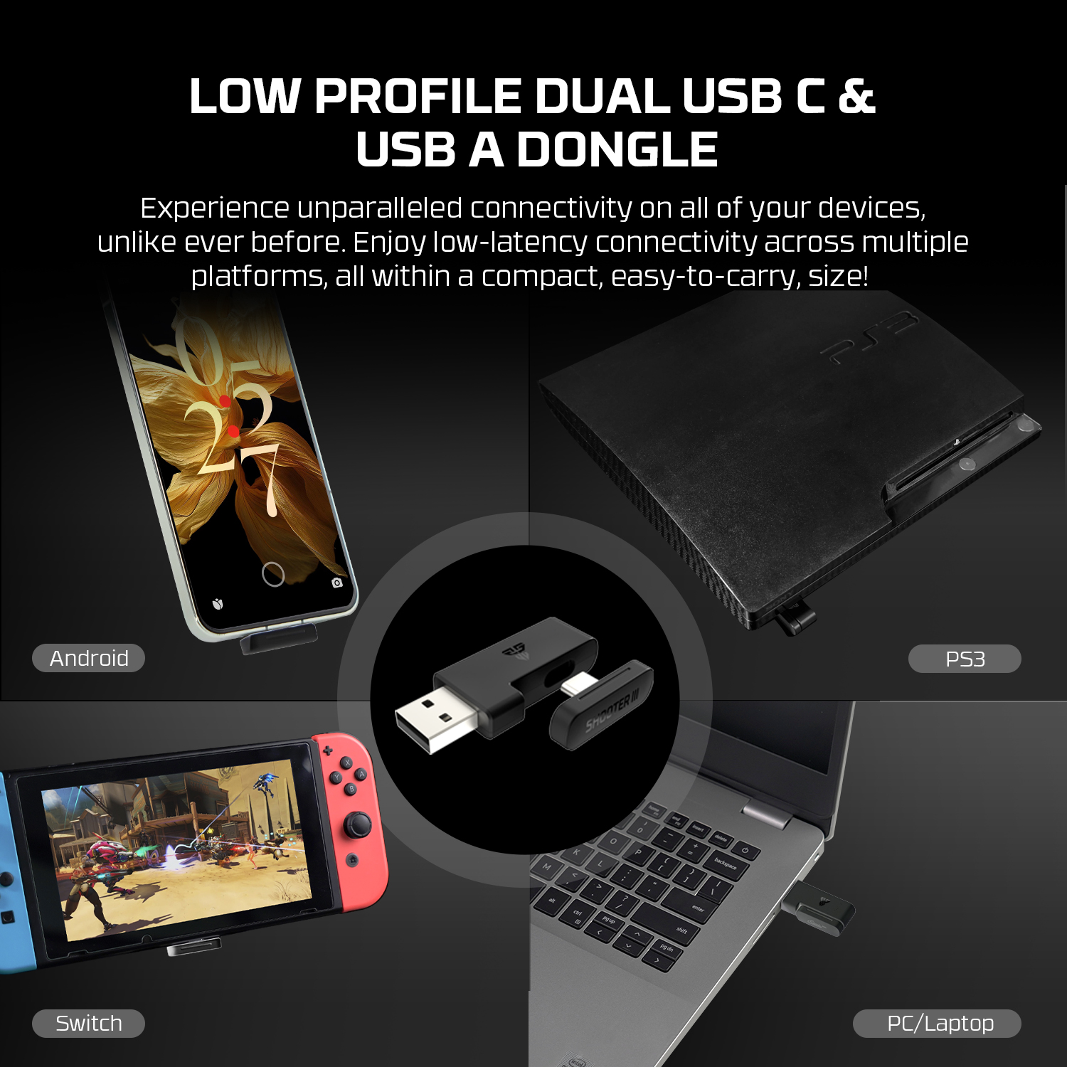 A large marketing image providing additional information about the product Fantech Shooter III Gamepad - Wireless Multi-Platform Hall-Effect Controller (Black) - Additional alt info not provided