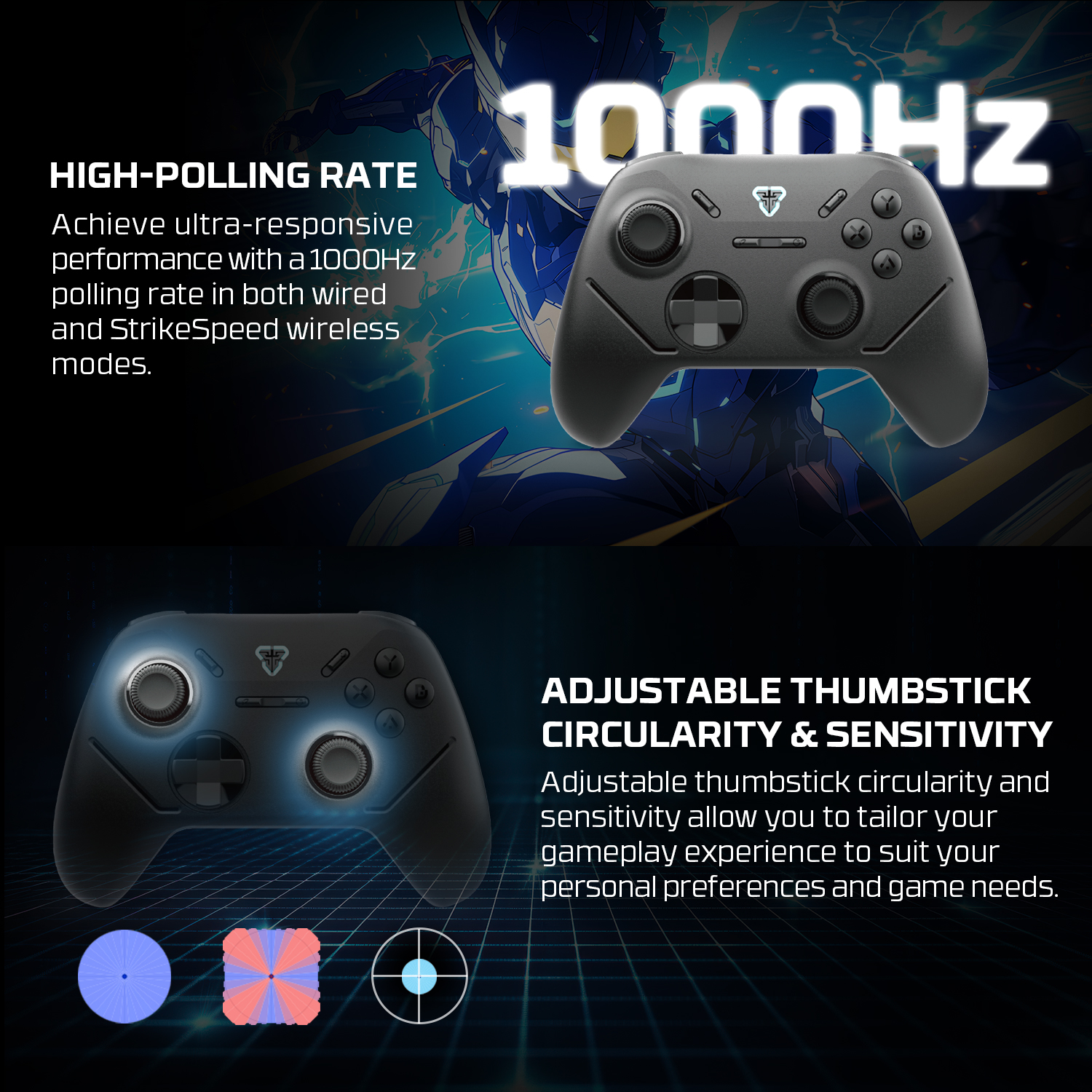 A large marketing image providing additional information about the product Fantech Shooter III Gamepad - Wireless Multi-Platform Hall-Effect Controller (Black) - Additional alt info not provided