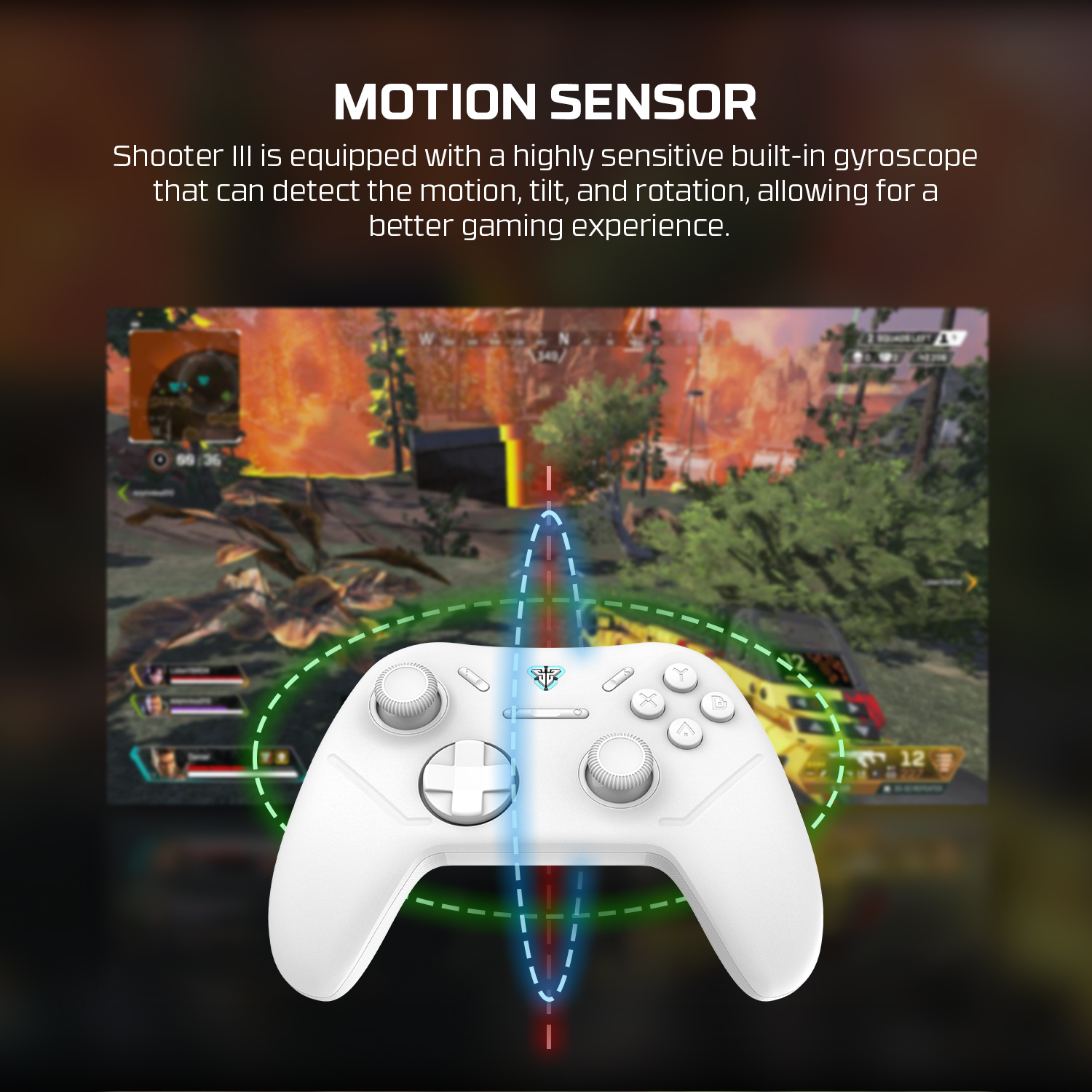 A large marketing image providing additional information about the product Fantech Shooter III Gamepad - Wireless Multi-Platform Hall-Effect Controller (White) - Additional alt info not provided