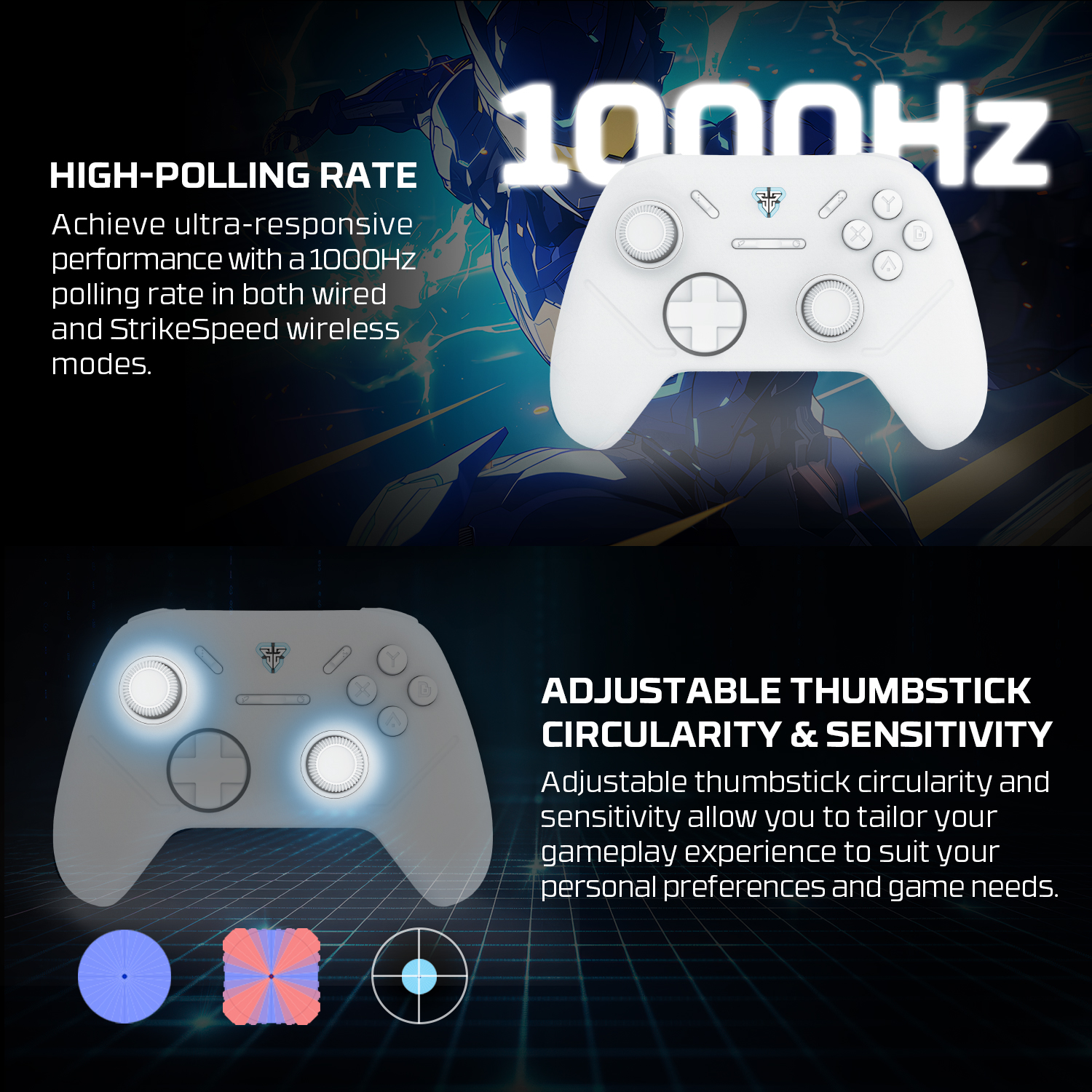 A large marketing image providing additional information about the product Fantech Shooter III Gamepad - Wireless Multi-Platform Hall-Effect Controller (White) - Additional alt info not provided