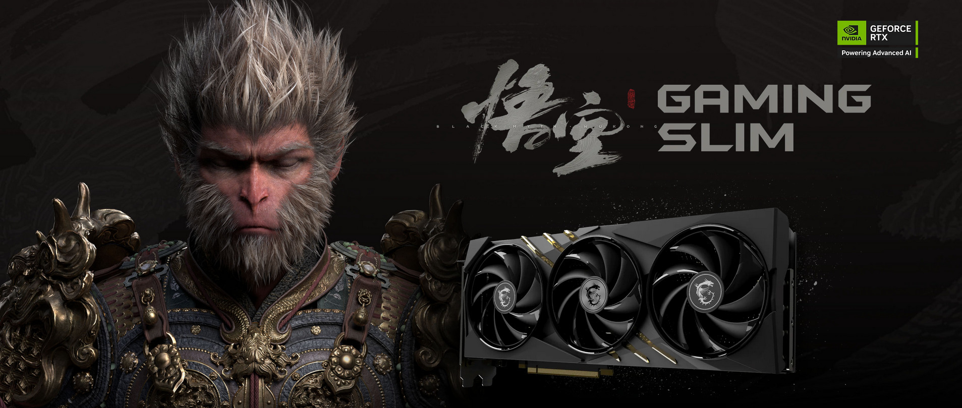 A large marketing image providing additional information about the product MSI GeForce RTX 4070 SUPER Gaming Slim 12GB GDDR6X - Wukong Edition - Additional alt info not provided