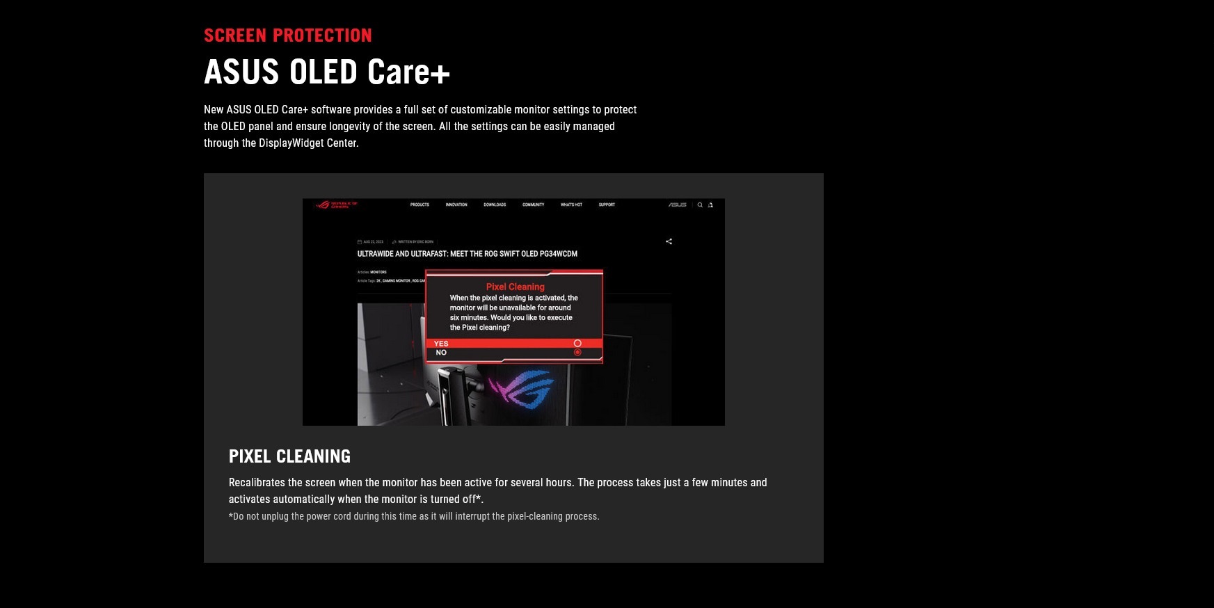 A large marketing image providing additional information about the product ASUS ROG Swift OLED XG27ACDNG 27" 1440p 360Hz 0.03ms OLED Monitor - Additional alt info not provided