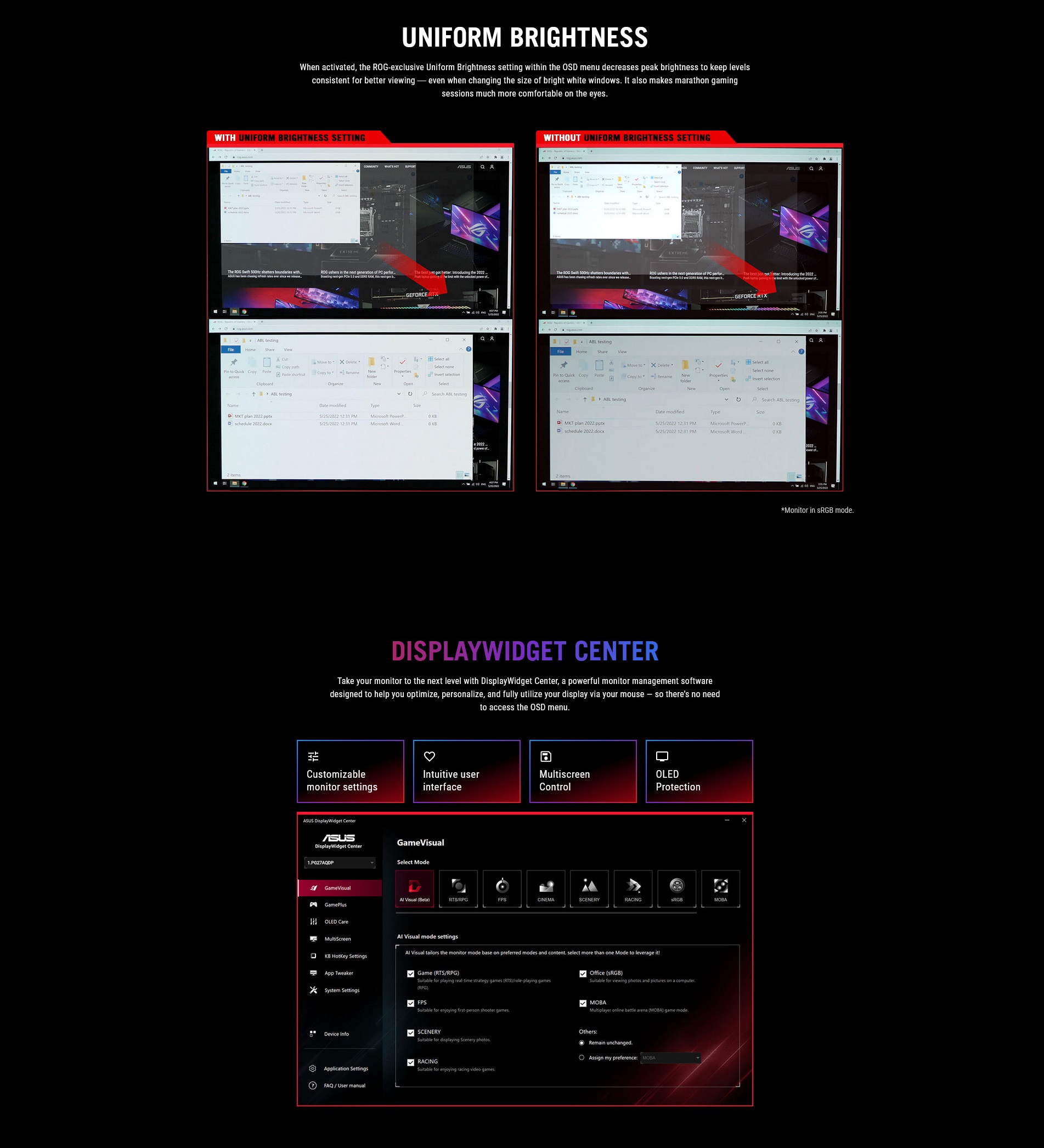 A large marketing image providing additional information about the product ASUS ROG Swift OLED XG27ACDNG 27" 1440p 360Hz 0.03ms OLED Monitor - Additional alt info not provided