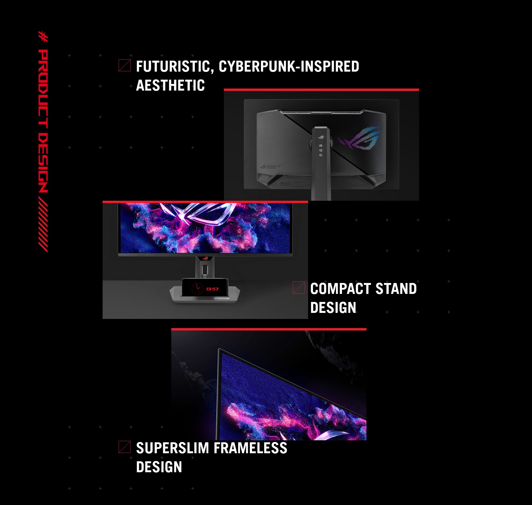 A large marketing image providing additional information about the product ASUS ROG Swift OLED XG27ACDNG 27" 1440p 360Hz 0.03ms OLED Monitor - Additional alt info not provided