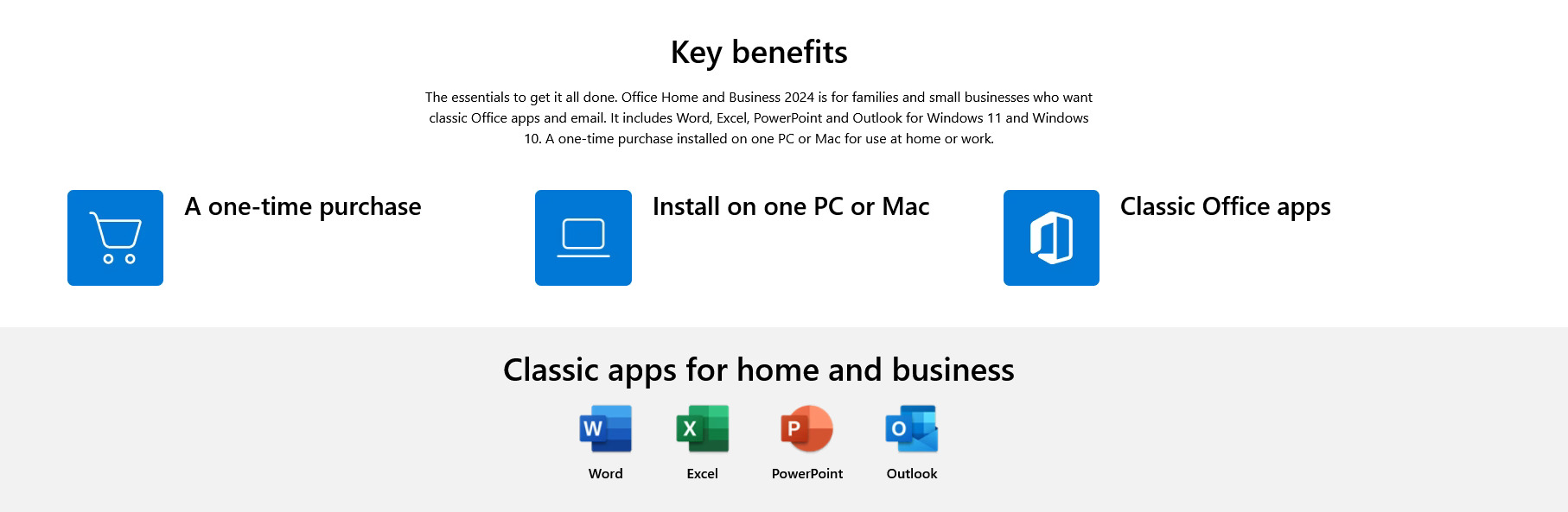 A large marketing image providing additional information about the product Microsoft Office 2024 Home and Business 1 User 1 Device - Medialess - Additional alt info not provided