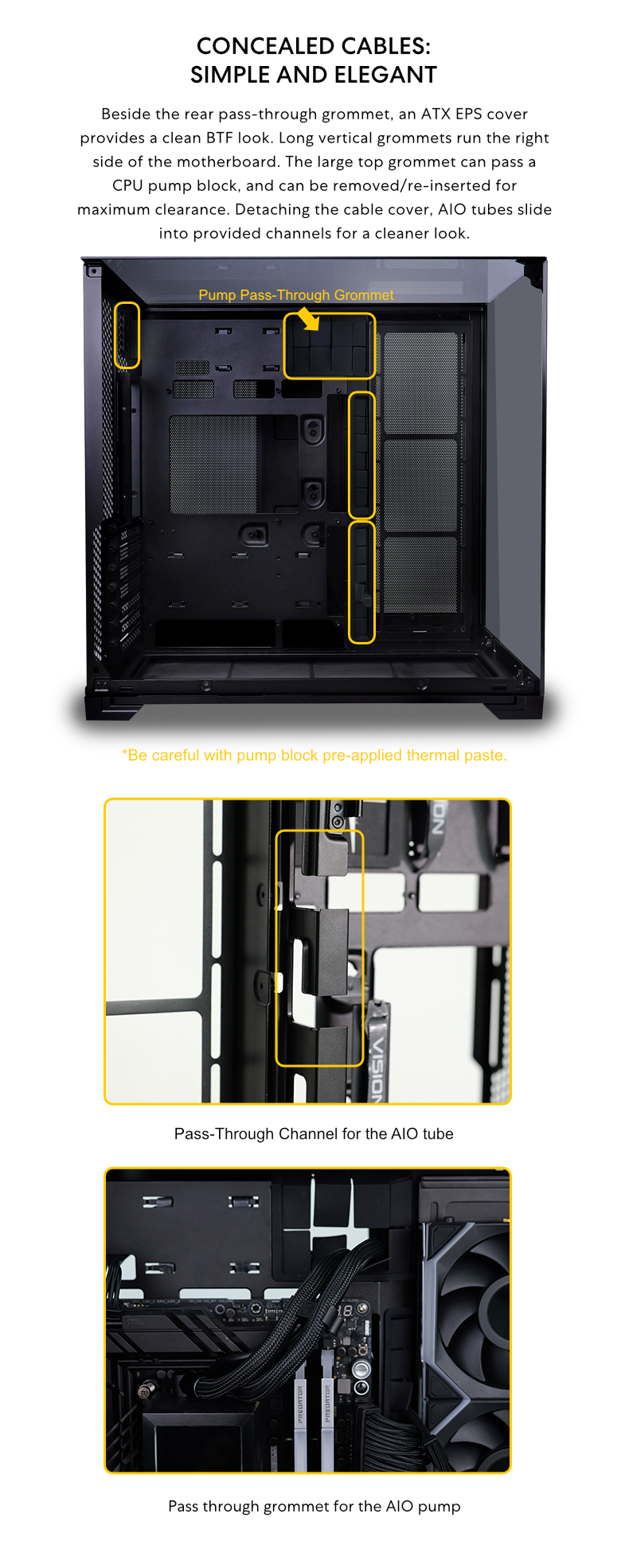 A large marketing image providing additional information about the product Lian Li O11 Vision Compact Mid Tower Case - Black - Additional alt info not provided