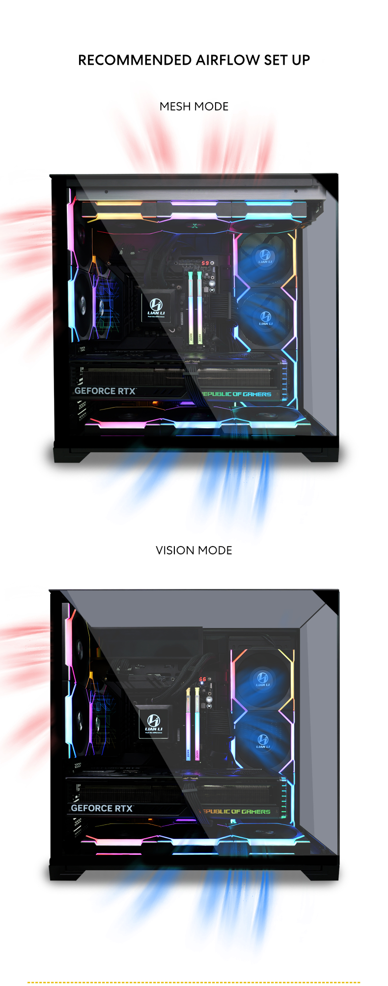 A large marketing image providing additional information about the product Lian Li O11 Vision Compact Mid Tower Case - Black - Additional alt info not provided