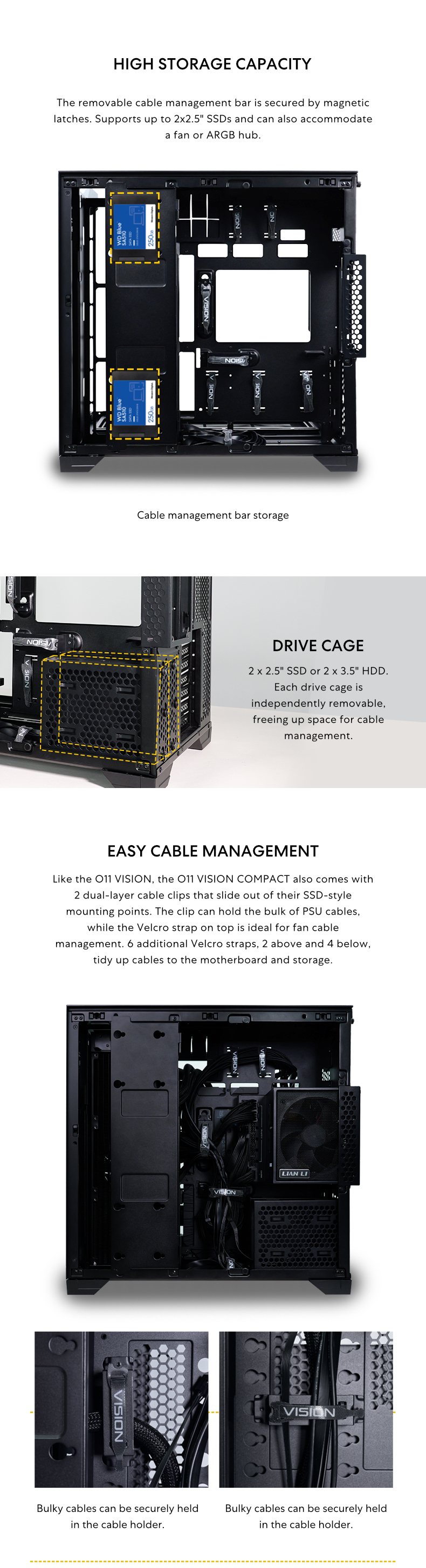 A large marketing image providing additional information about the product Lian Li O11 Vision Compact Mid Tower Case - Black - Additional alt info not provided