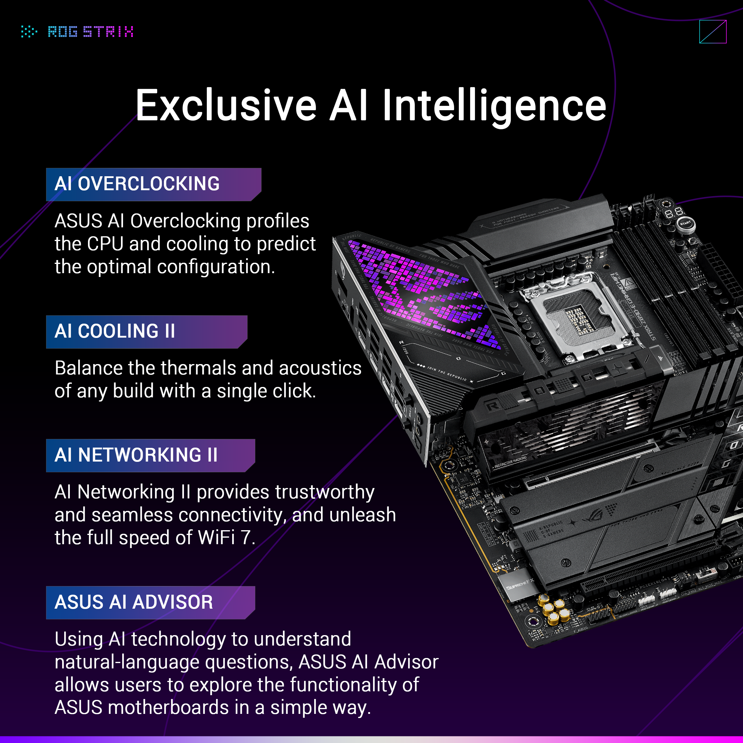 A large marketing image providing additional information about the product ASUS ROG Strix Z890-E Gaming WiFi LGA1851 ATX Desktop Motherboard - Additional alt info not provided