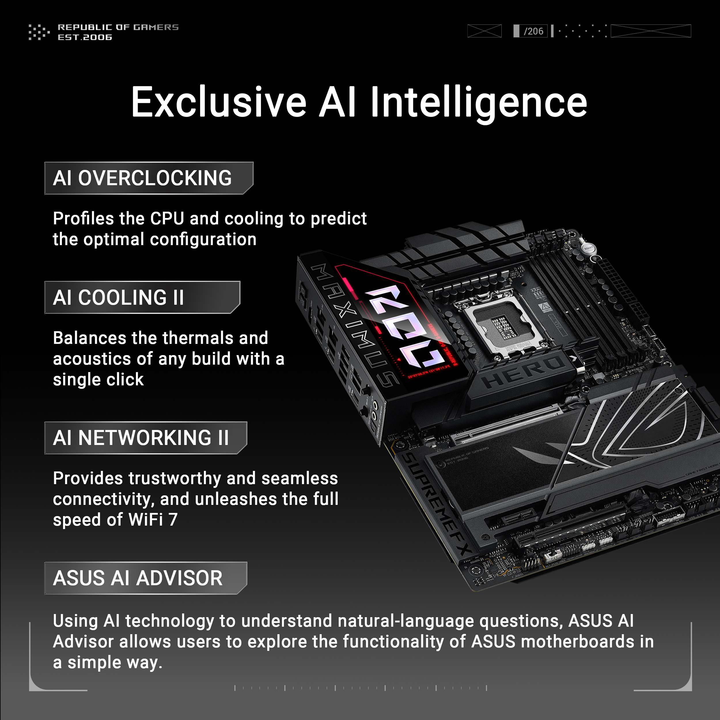 A large marketing image providing additional information about the product ASUS ROG Maximus Z890 Hero LGA1851 ATX Desktop Motherboard - Additional alt info not provided