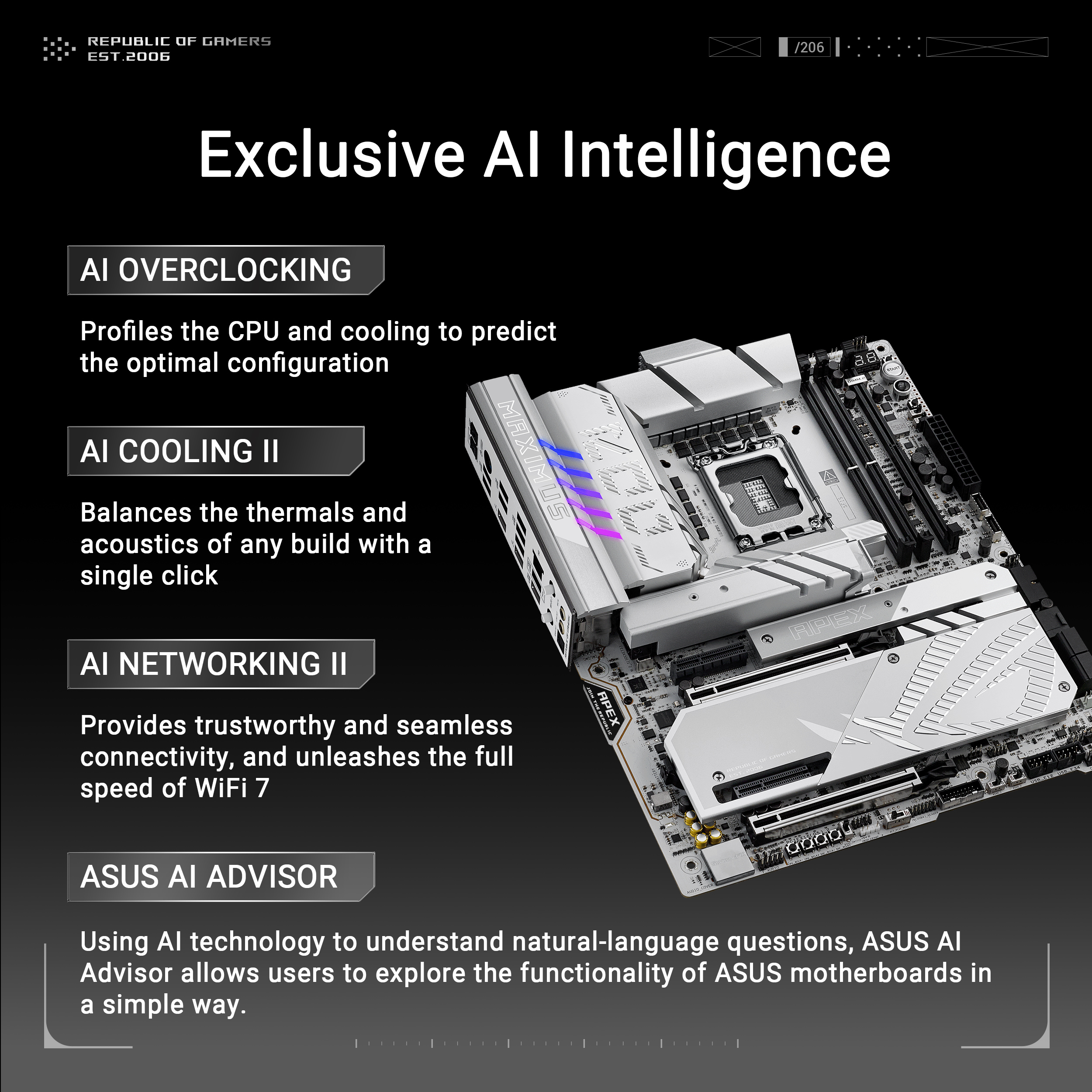 A large marketing image providing additional information about the product ASUS ROG Maximus Z890 Apex LGA1851 ATX Desktop Motherboard - Additional alt info not provided