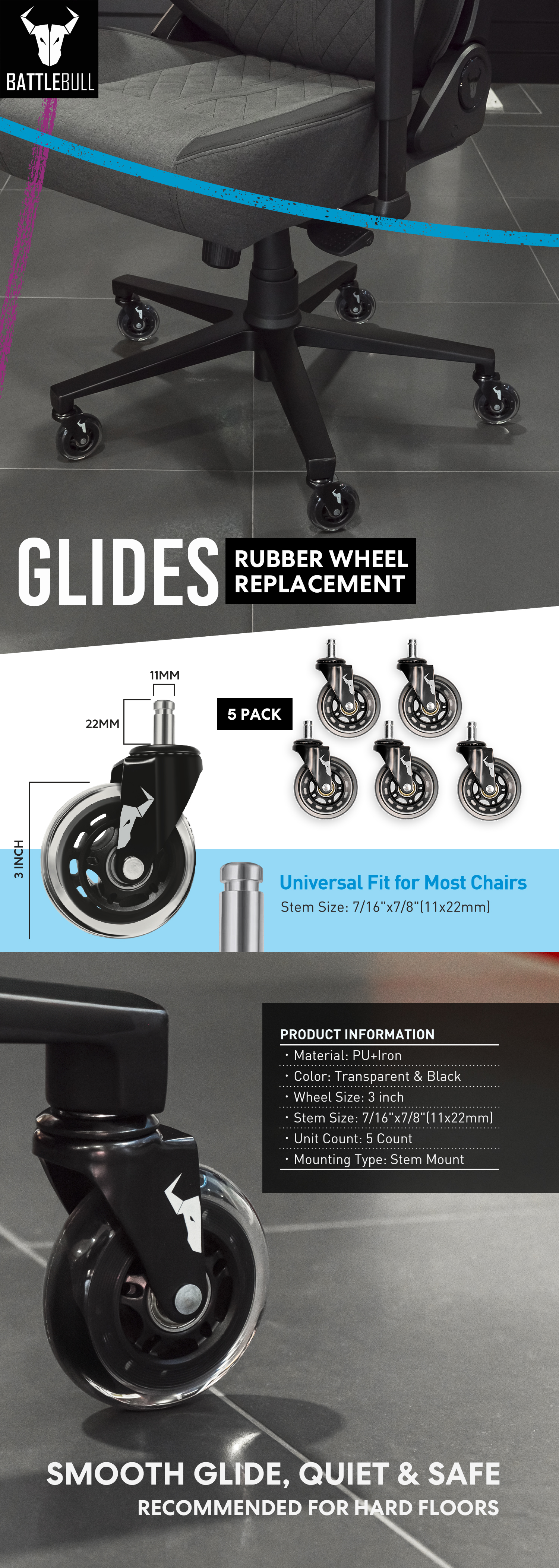 A large marketing image providing additional information about the product BattleBull Glides Replacement Rubber Wheels kit - Additional alt info not provided