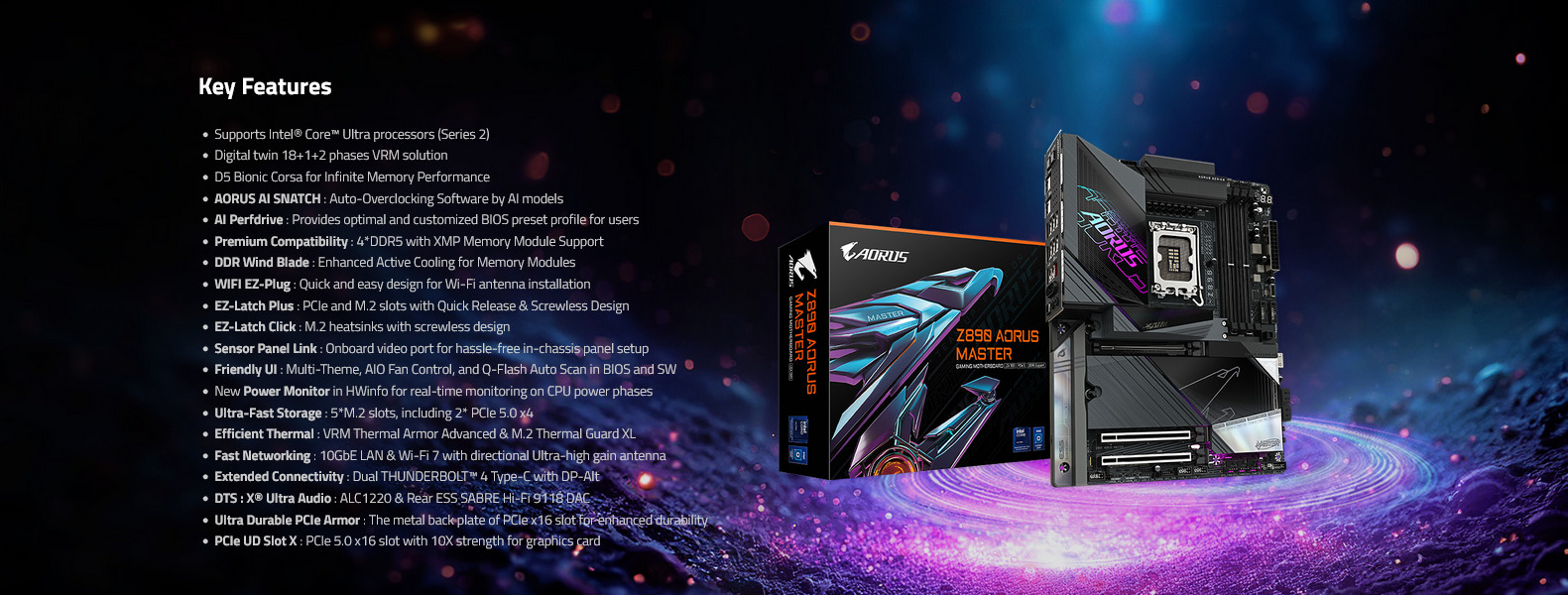 A large marketing image providing additional information about the product Gigabyte Z890 Aorus Master LGA1851 ATX Desktop Motherboard - Additional alt info not provided