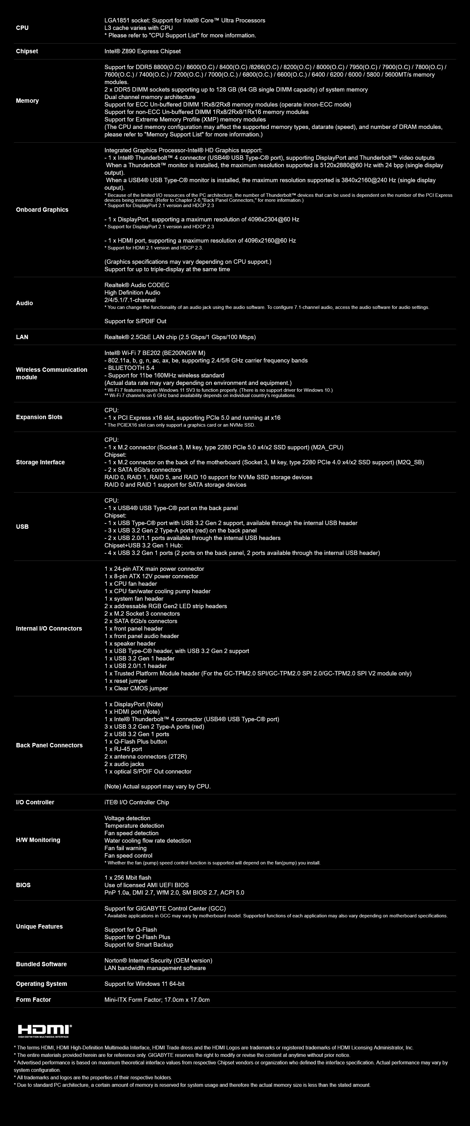 A large marketing image providing additional information about the product Gigabyte Z890I Aorus Ultra LGA1851 mITX Desktop Motherboard - Additional alt info not provided