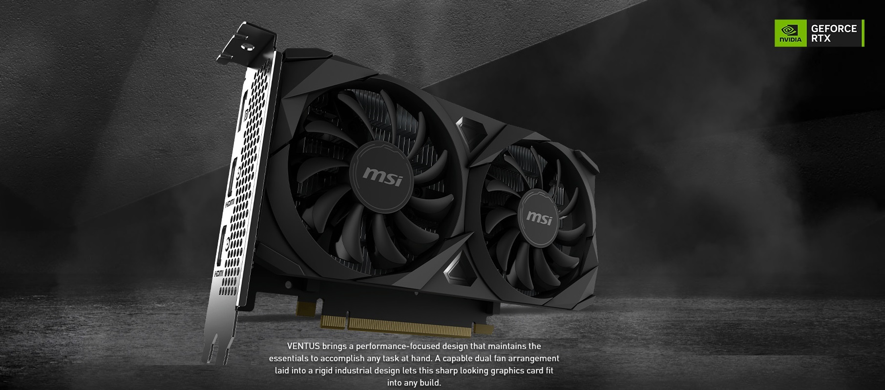 A large marketing image providing additional information about the product MSI GeForce RTX 3050 Ventus 2X E OC 6GB GDDR6 - Additional alt info not provided