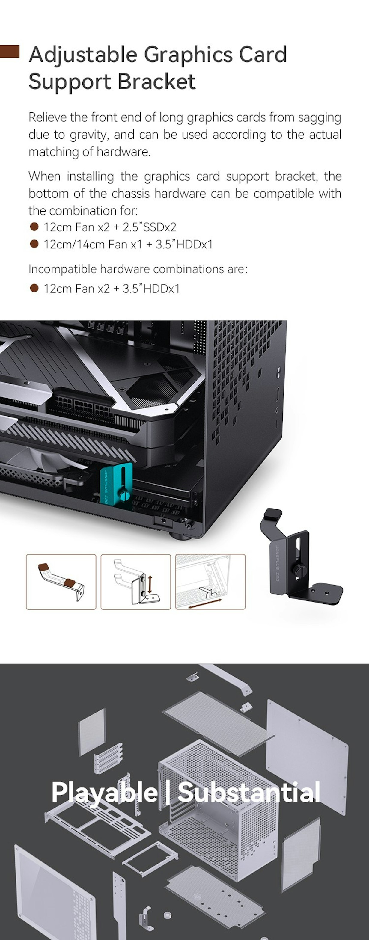 A large marketing image providing additional information about the product Jonsplus Z20 Tempered Glass mATX Case - Orange / Black - Additional alt info not provided