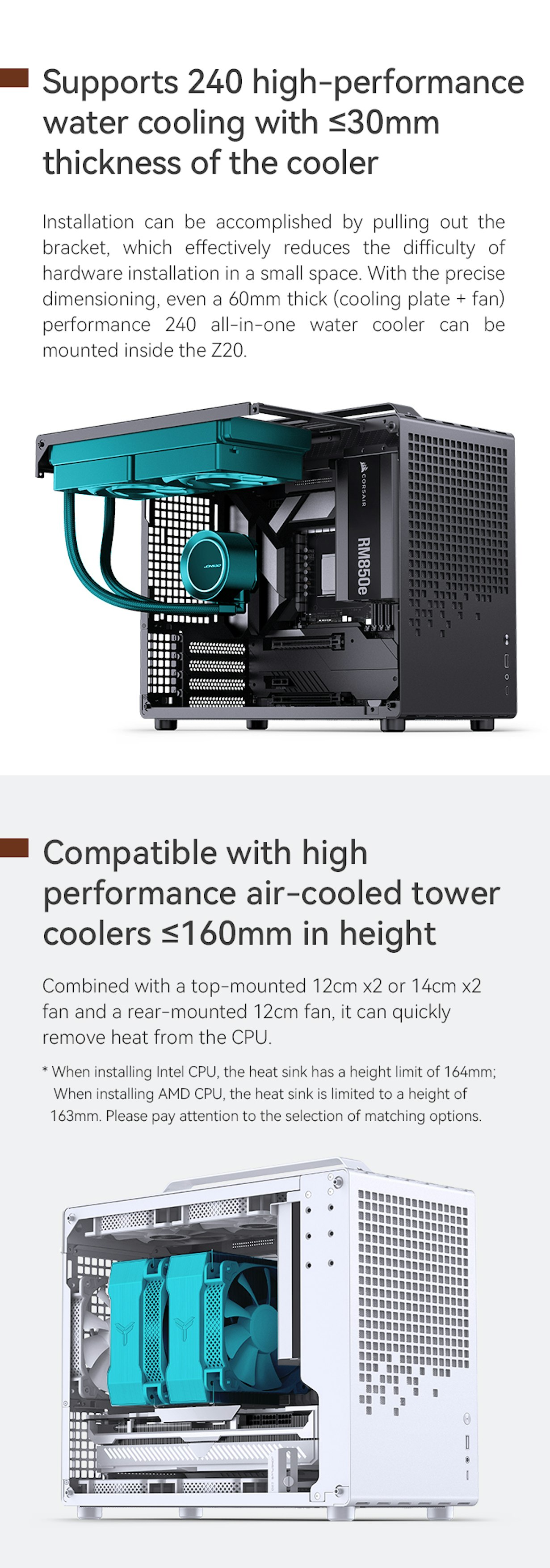 A large marketing image providing additional information about the product Jonsplus Z20 Tempered Glass mATX Case - Orange / Black - Additional alt info not provided