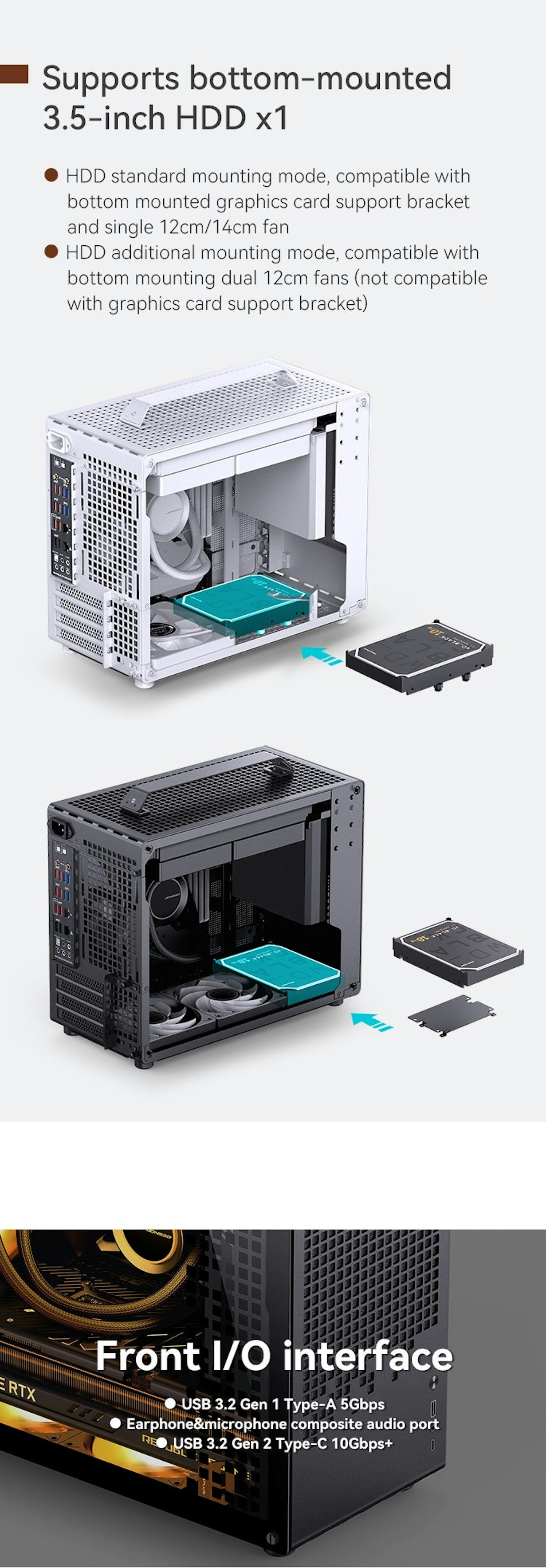 A large marketing image providing additional information about the product Jonsplus Z20 Tempered Glass mATX Case - Orange / Black - Additional alt info not provided