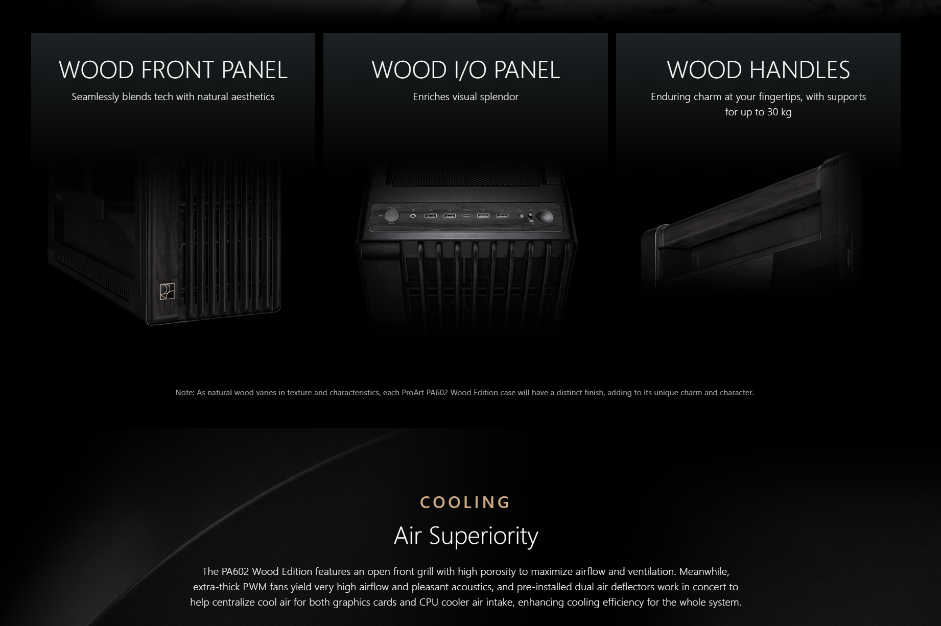 A large marketing image providing additional information about the product ASUS ProArt PA602 Mid Tower Case - Wood - Additional alt info not provided