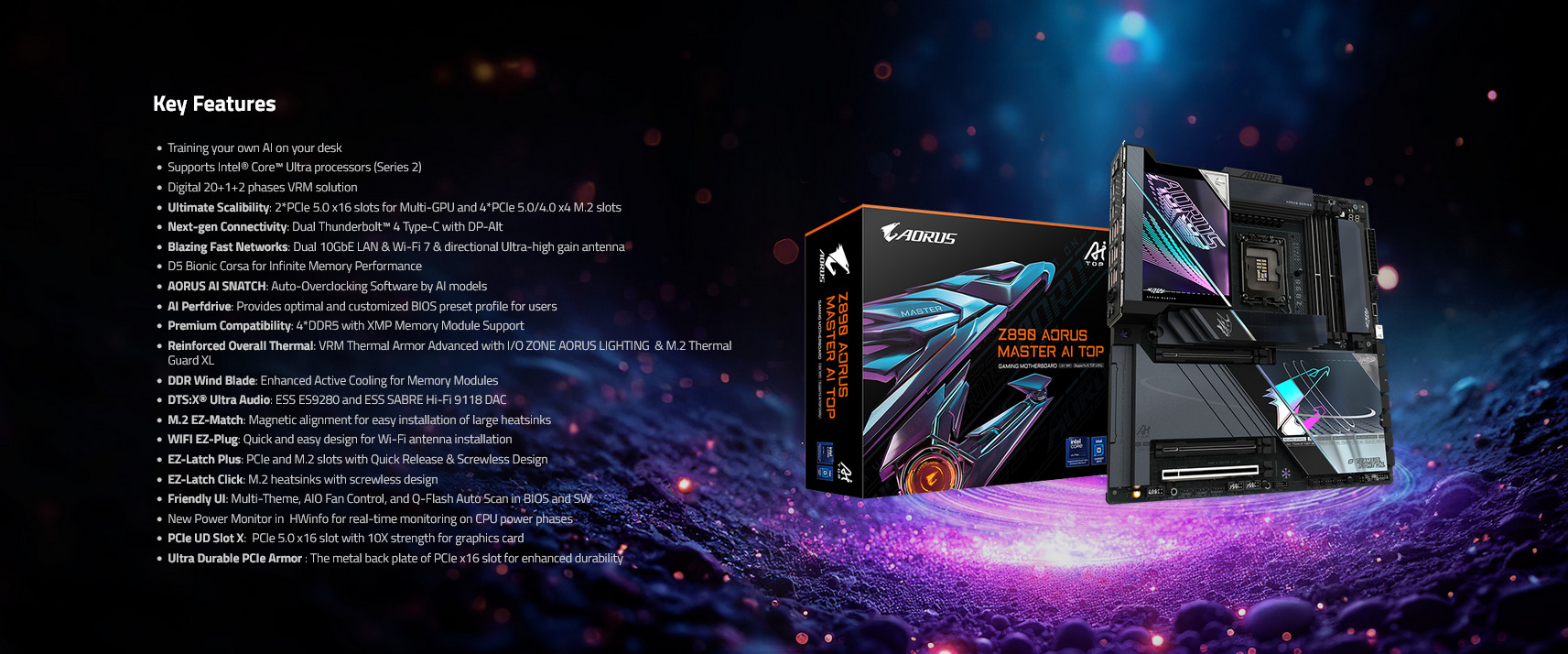 A large marketing image providing additional information about the product Gigabyte Z890 Aorus Master Al Top LGA1851 eATX Desktop Motherboard - Additional alt info not provided