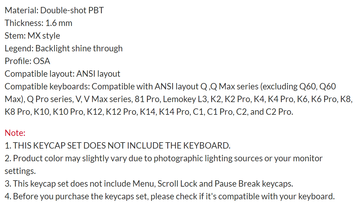 A large marketing image providing additional information about the product Keychron Double Shot OSA PBT Side-Printed Full Keycap Set (Black) - Additional alt info not provided