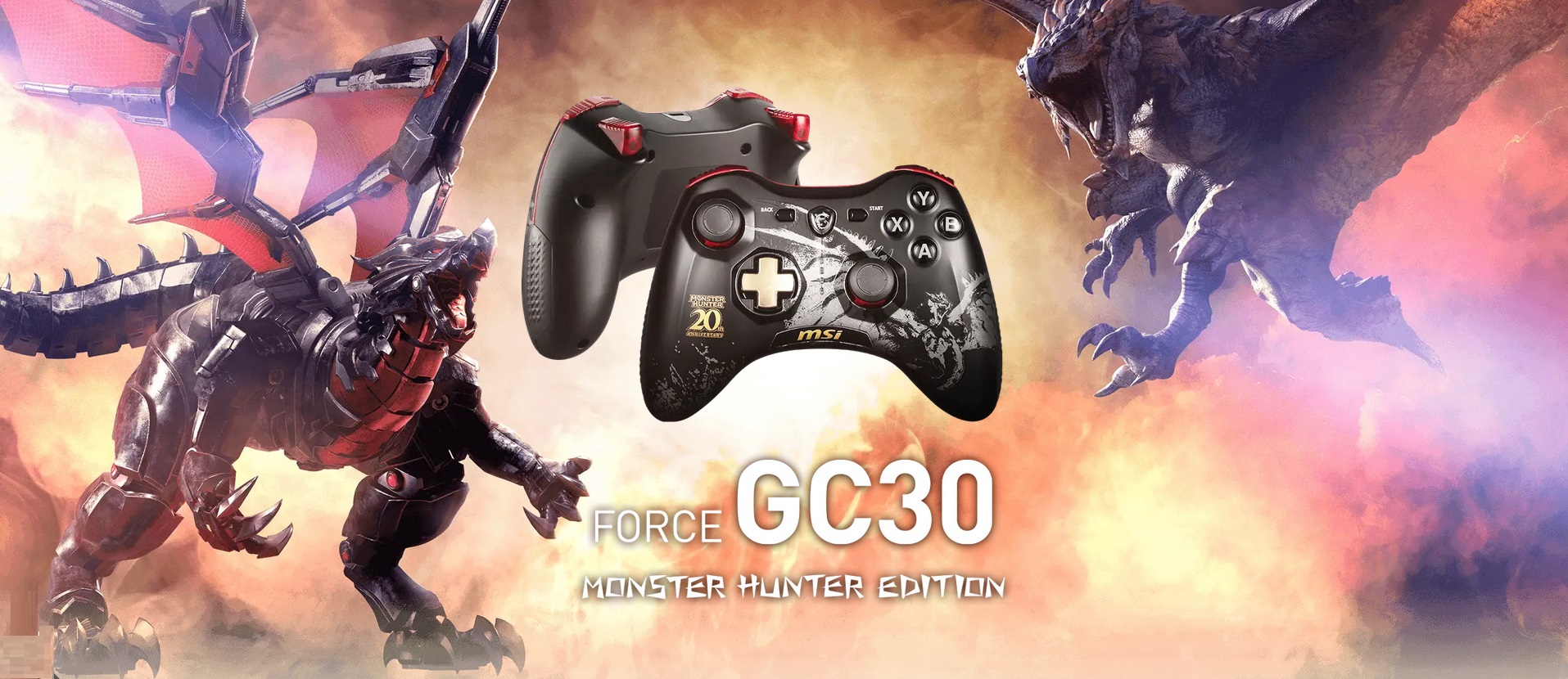 A large marketing image providing additional information about the product MSI Force GC30 Wireless Controller - Monster Hunter Edition - Additional alt info not provided