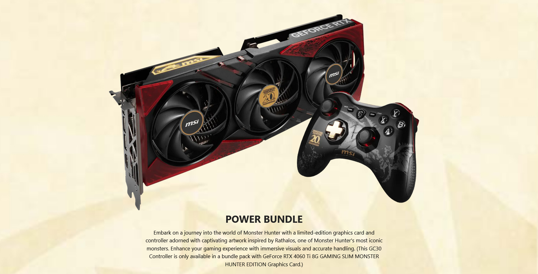 A large marketing image providing additional information about the product MSI Force GC30 Wireless Controller - Monster Hunter Edition - Additional alt info not provided