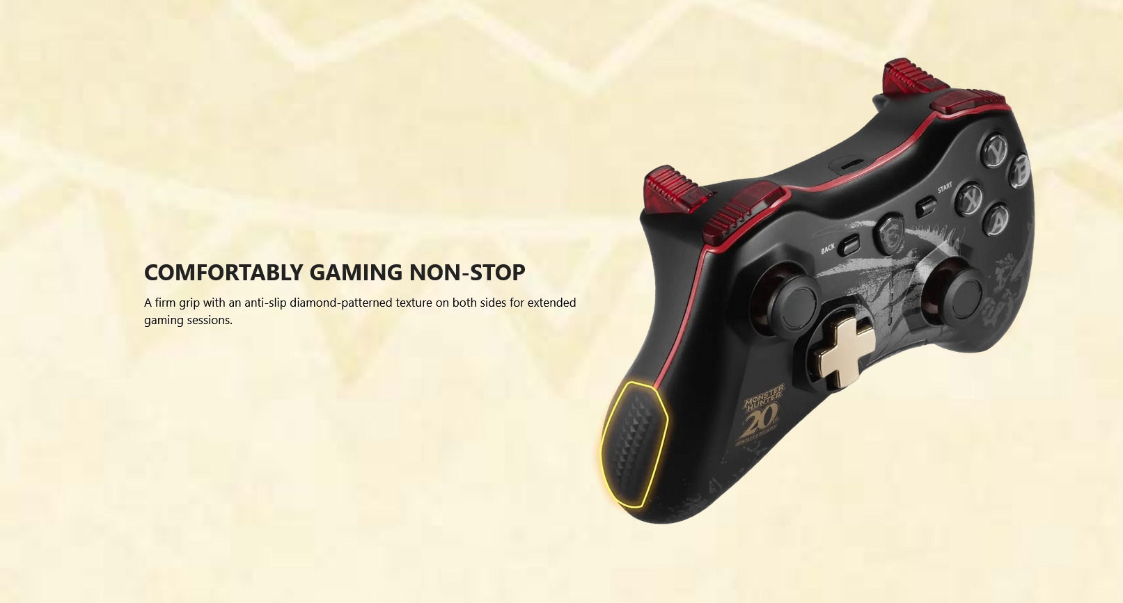 A large marketing image providing additional information about the product MSI Force GC30 Wireless Controller - Monster Hunter Edition - Additional alt info not provided