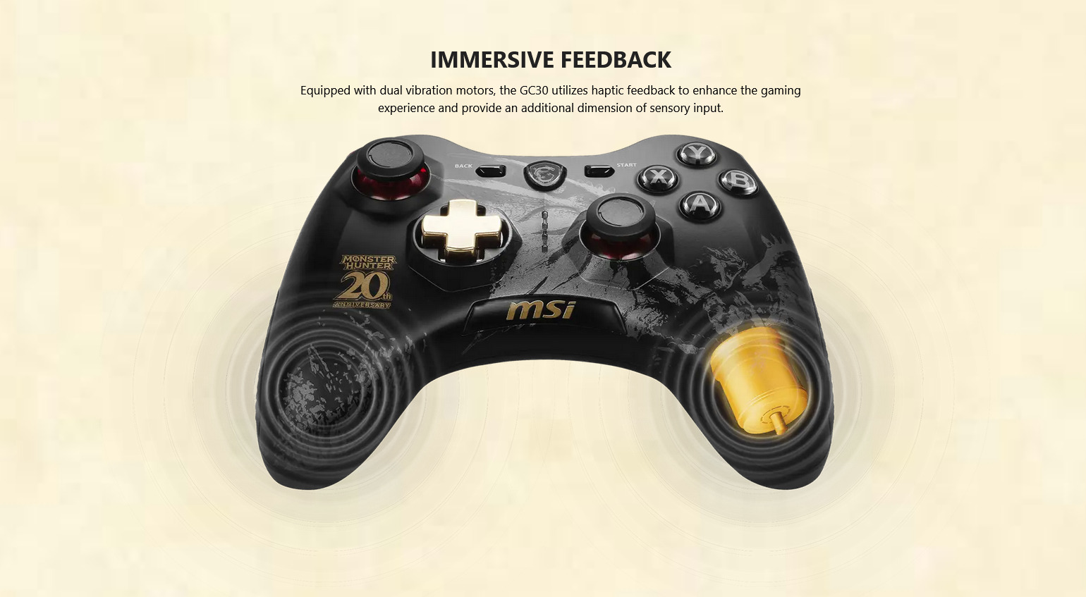 A large marketing image providing additional information about the product MSI Force GC30 Wireless Controller - Monster Hunter Edition - Additional alt info not provided