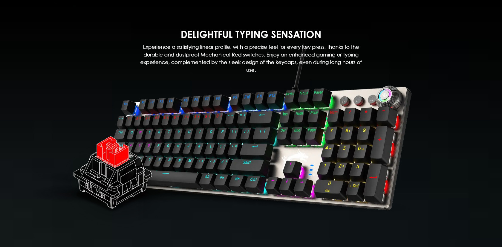 A large marketing image providing additional information about the product MSI Forge GK310 RGB  Mouse and Keyboard Combo - Red Switch - Additional alt info not provided