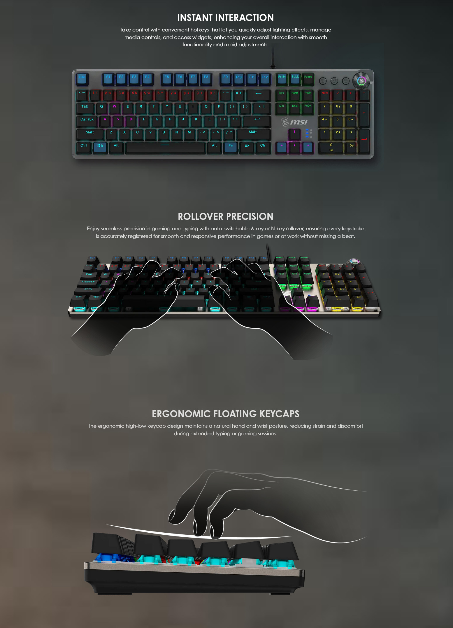 A large marketing image providing additional information about the product MSI Forge GK310 RGB  Mouse and Keyboard Combo - Red Switch - Additional alt info not provided