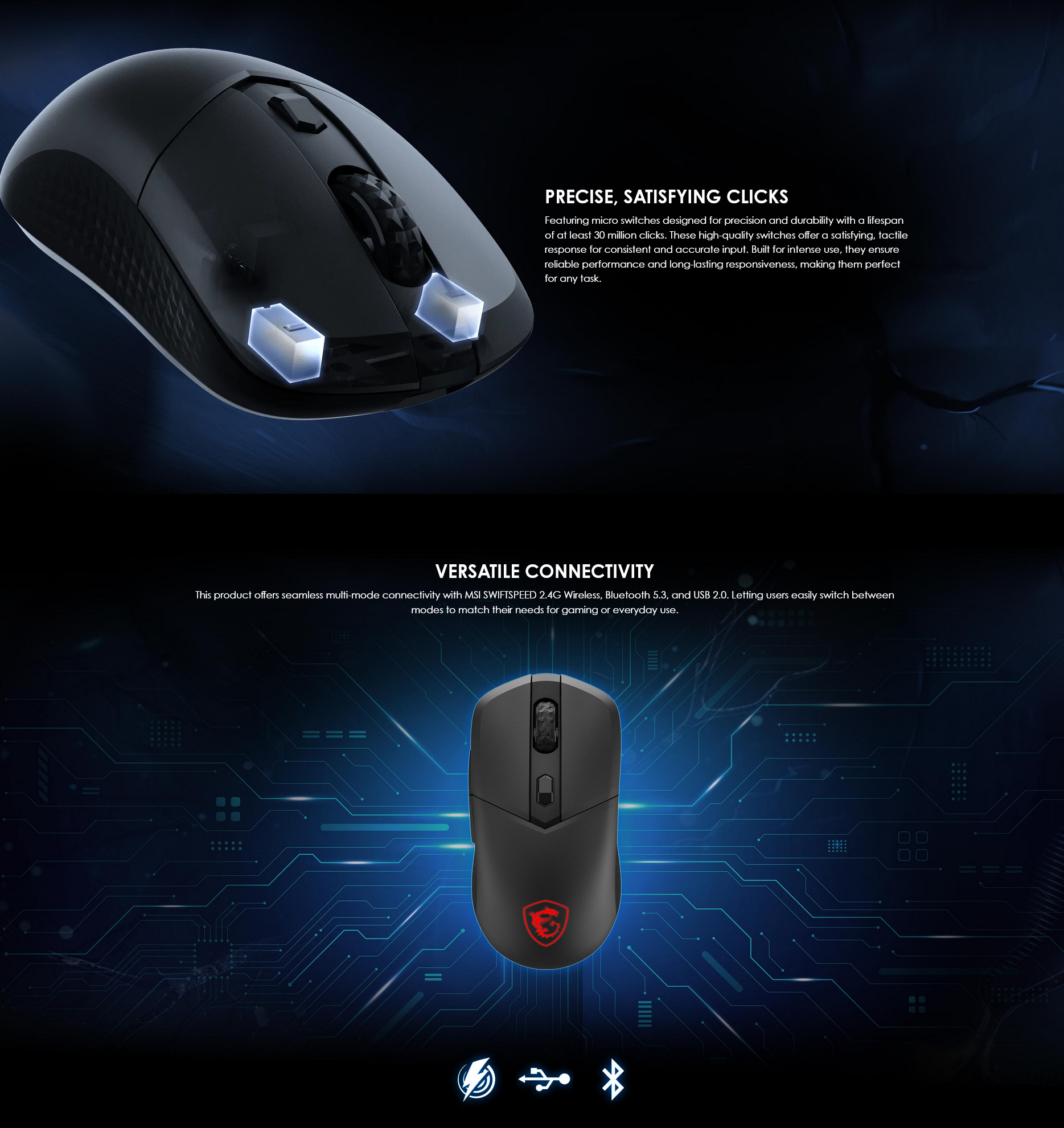 A large marketing image providing additional information about the product MSI Versa 300 Wireless Gaming Mouse - Additional alt info not provided