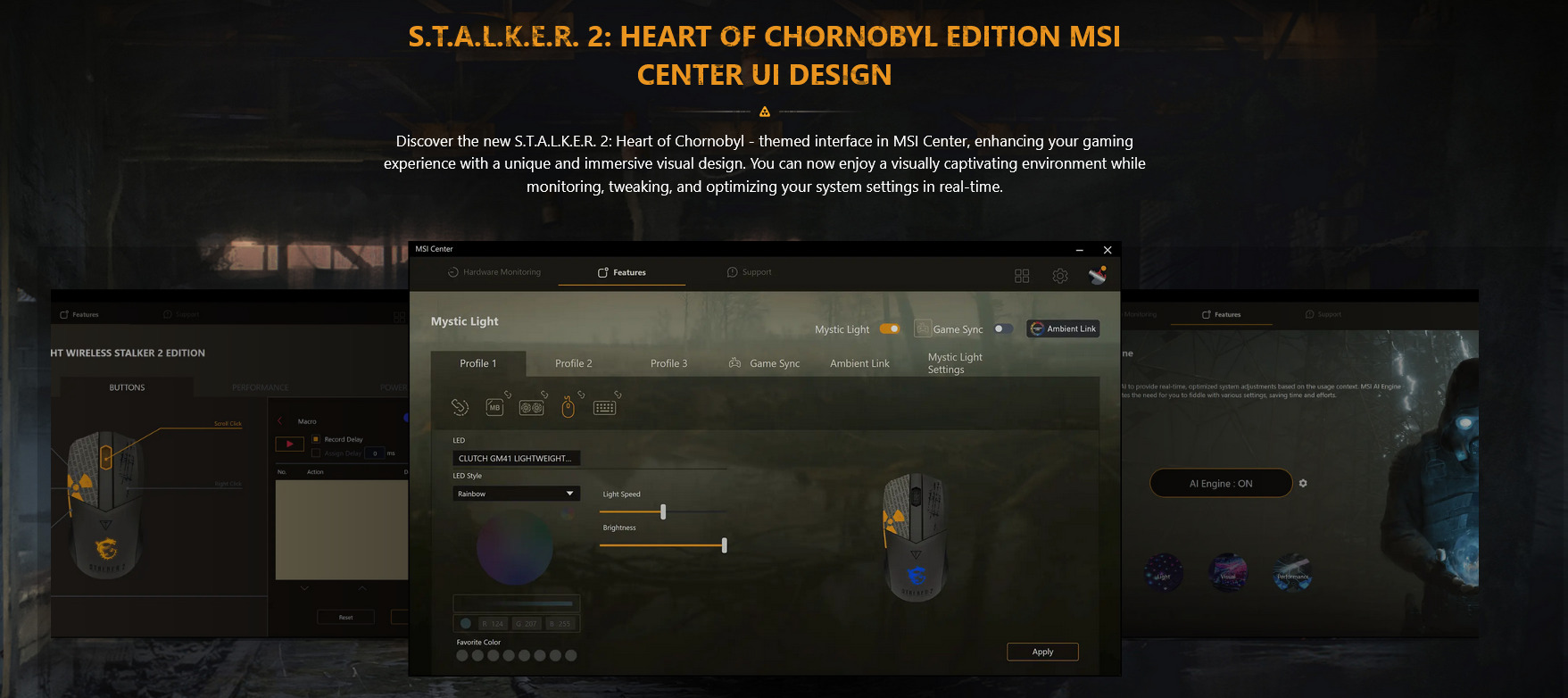 A large marketing image providing additional information about the product MSI Clutch GM41 Lightweight Wireless Gaming Mouse - STALKER 2 Edition - Additional alt info not provided