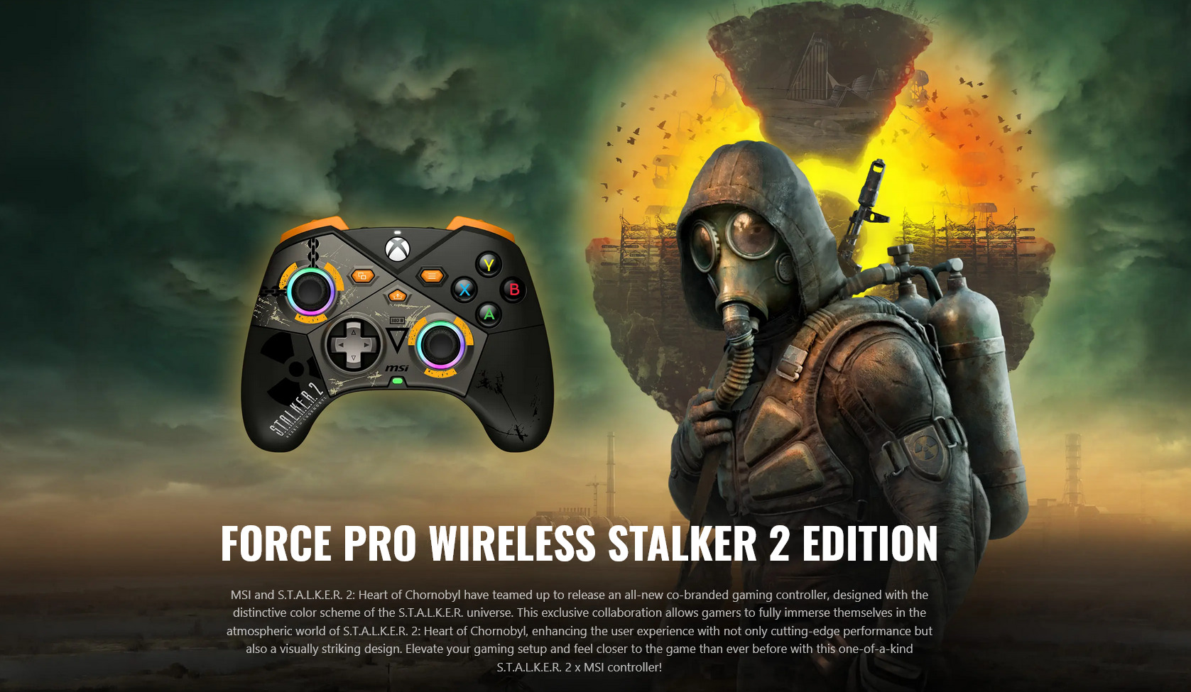 A large marketing image providing additional information about the product MSI Force Pro Wireless Xbox Controller - STALKER 2 Edition - Additional alt info not provided