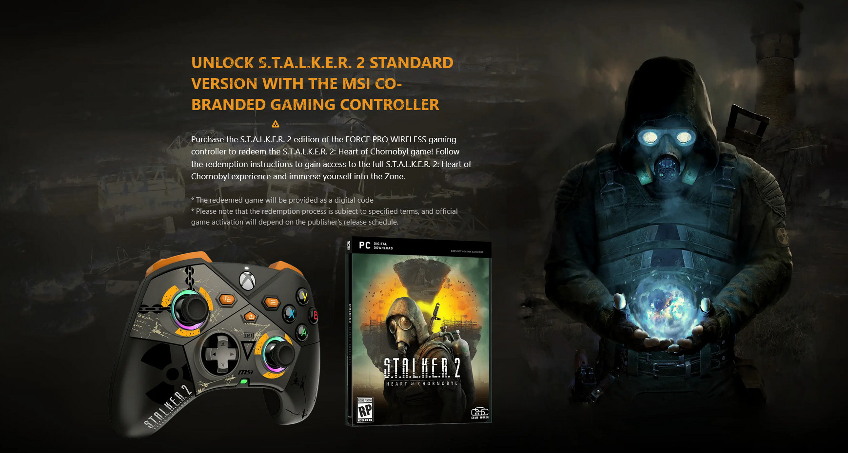 A large marketing image providing additional information about the product MSI Force Pro Wireless Xbox Controller - STALKER 2 Edition - Additional alt info not provided