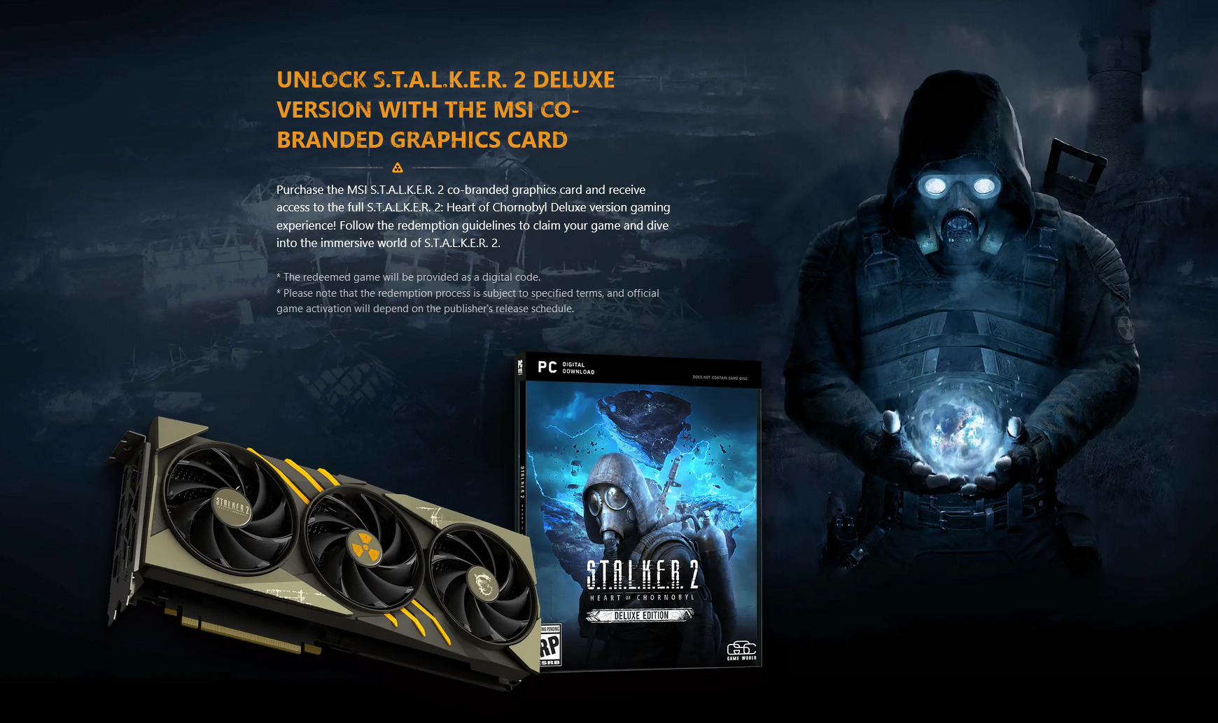 A large marketing image providing additional information about the product MSI GeForce RTX 4070 Ti SUPER Gaming Slim 16GB GDDR6X - STALKER 2 Edition - Additional alt info not provided