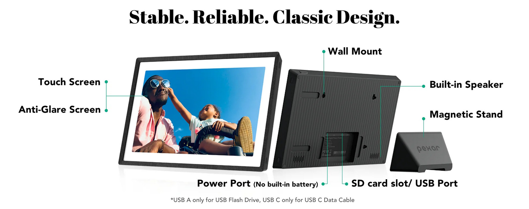 A large marketing image providing additional information about the product Lexar Pexar 11" 2K Touchscreen Digital Picture Frame - Additional alt info not provided