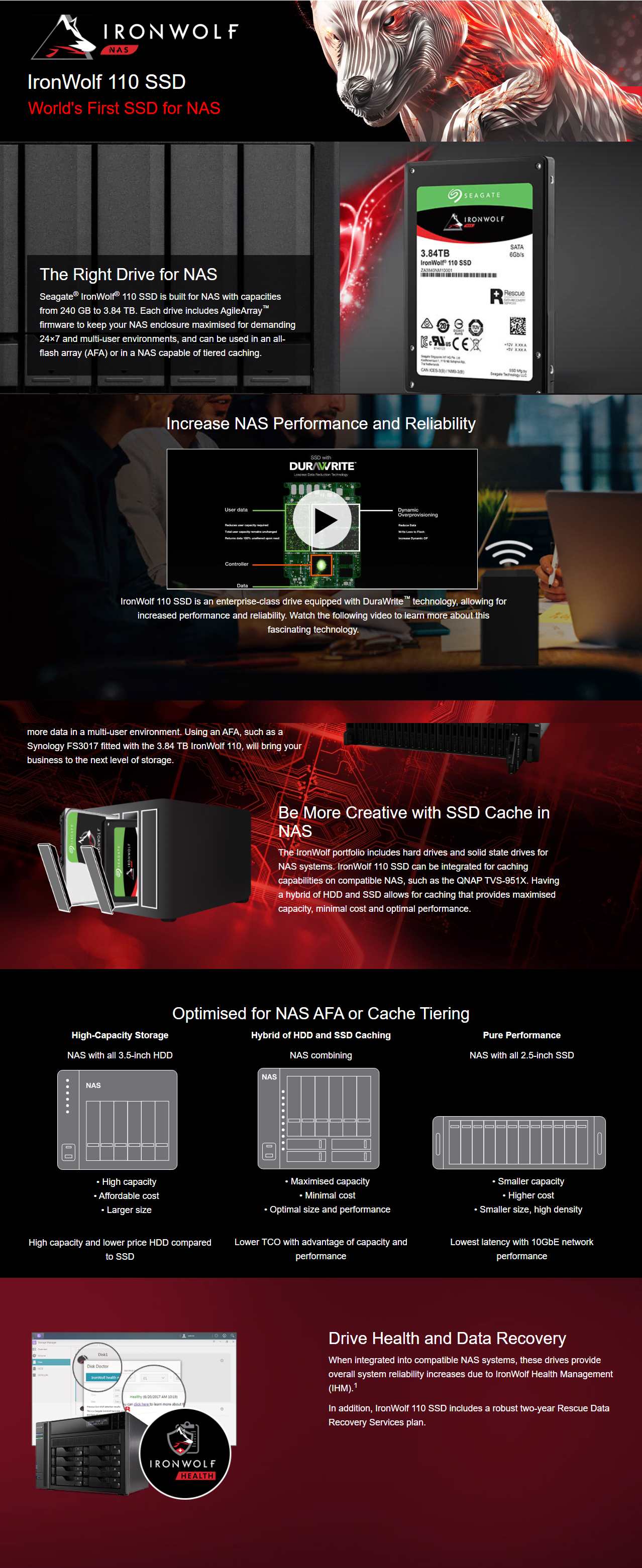 A large marketing image providing additional information about the product Seagate IronWolf 110 ZA3840NM10011 2.5" 3840GB NAS SSD - Additional alt info not provided